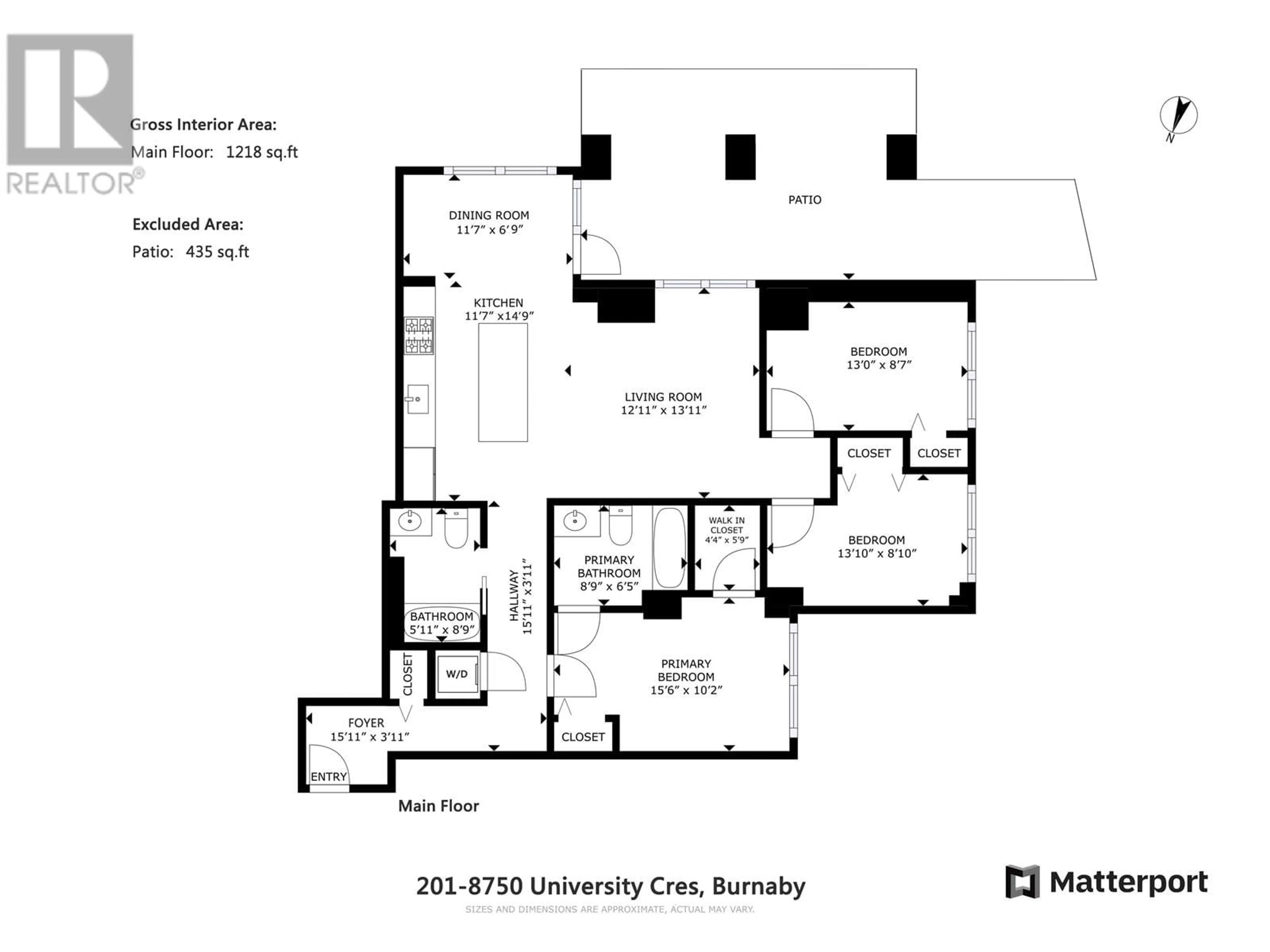 Floor plan for 201 - 8750 UNIVERSITY CRESCENT, Burnaby British Columbia V5A0G9