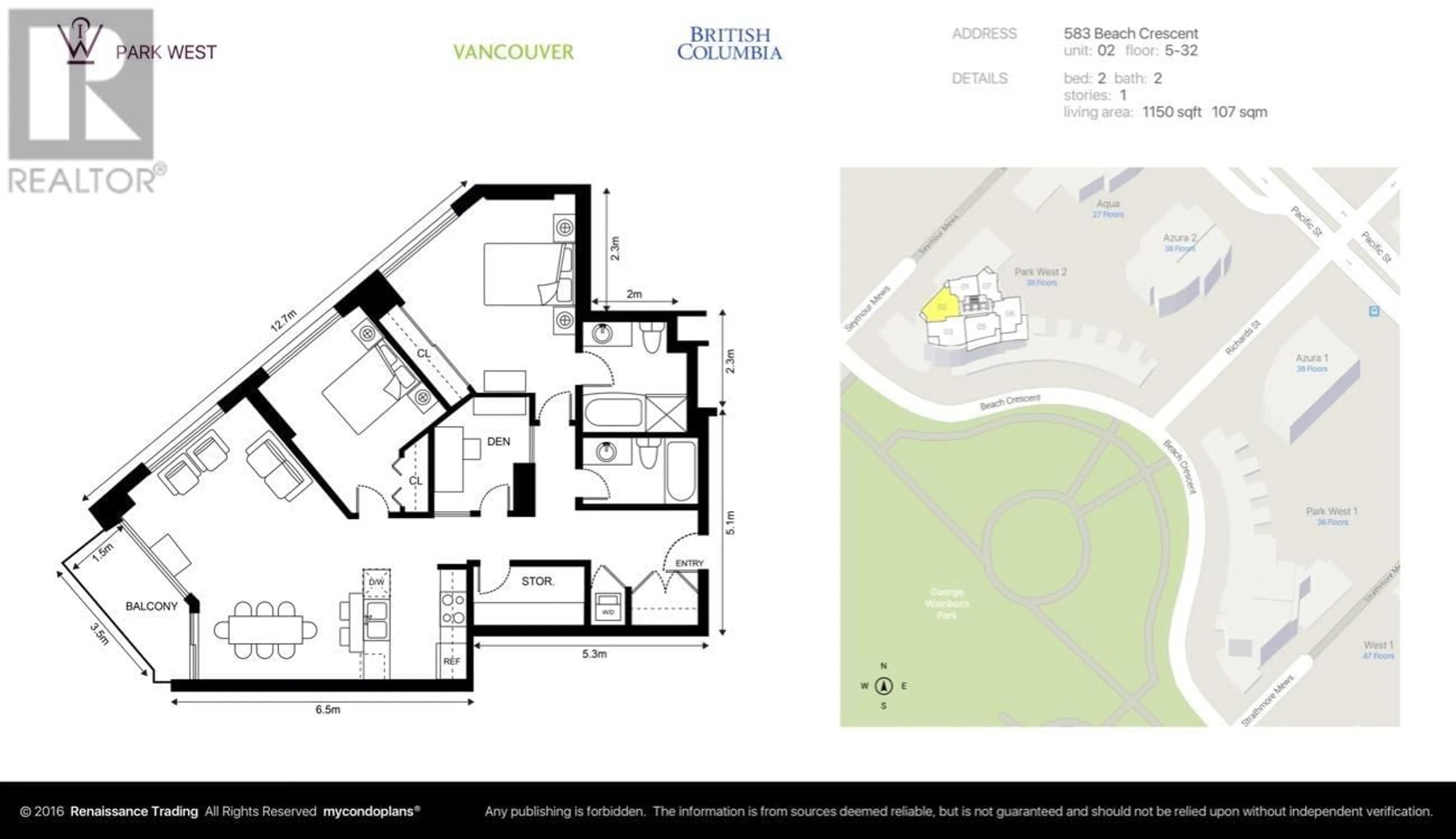 Floor plan for 2202 - 583 BEACH CRESCENT, Vancouver British Columbia V6Z3E6