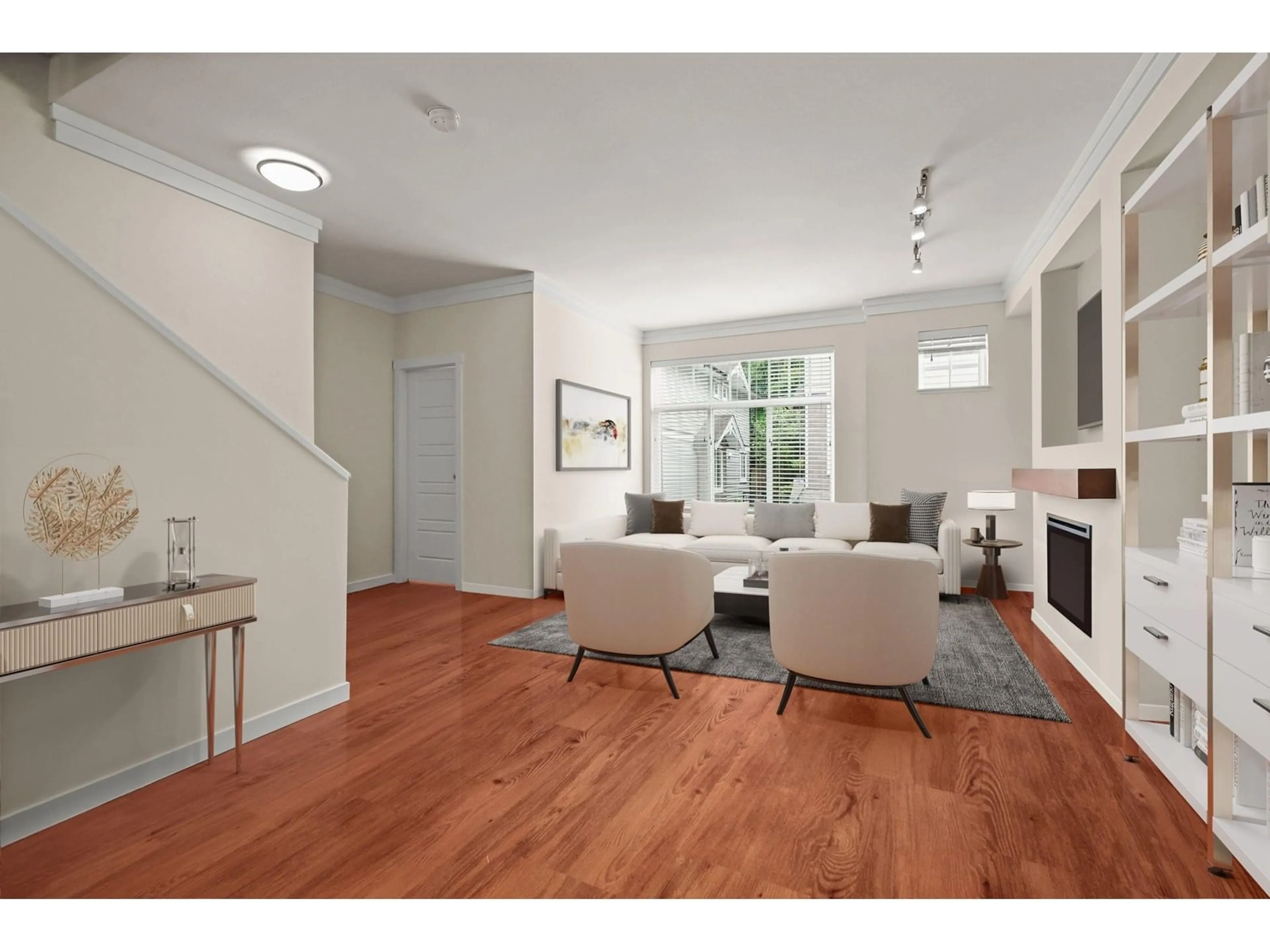 Living room with furniture, wood/laminate floor for 86 - 14356 63A, Surrey British Columbia V3X0E3