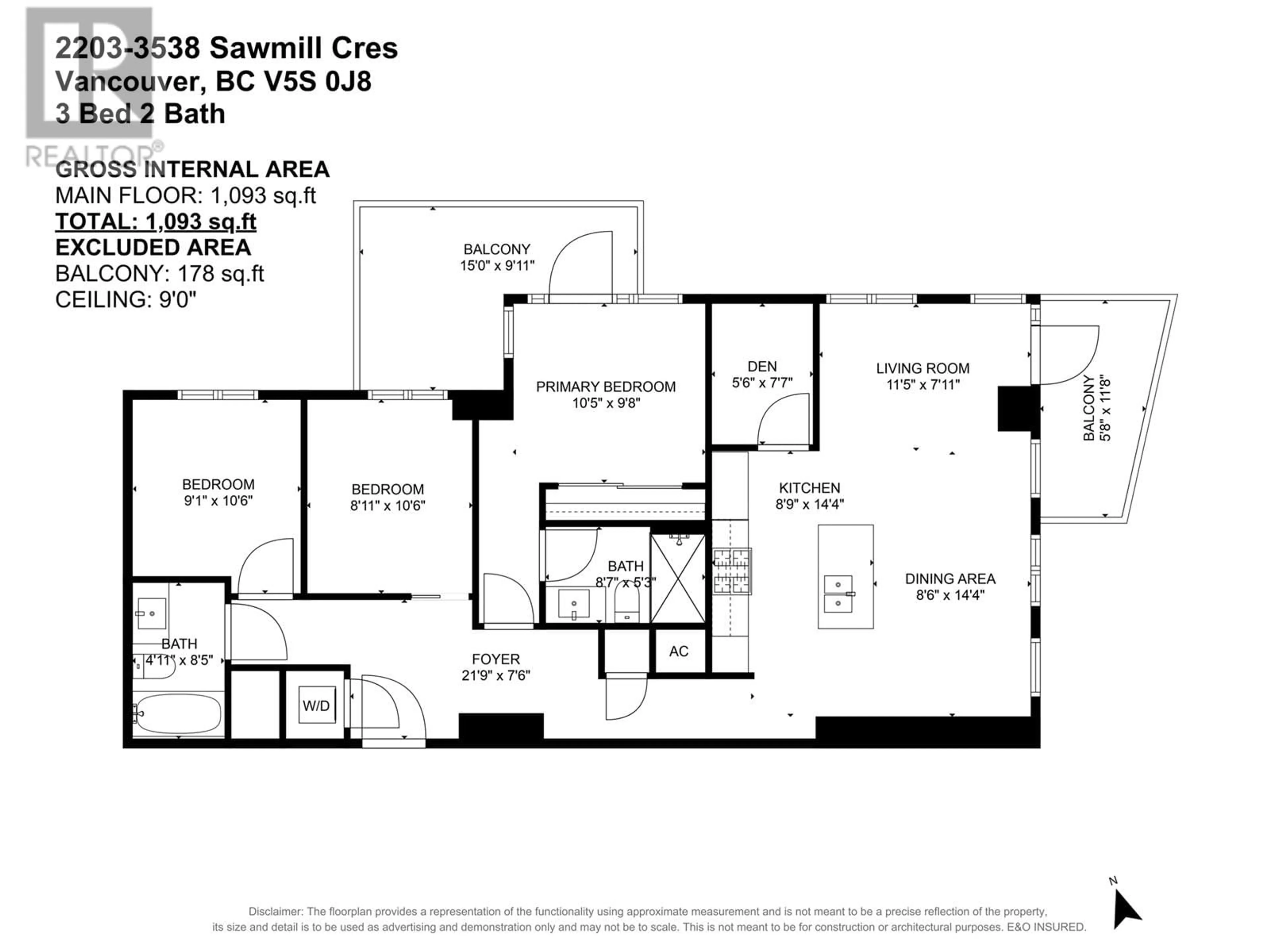 Floor plan for 2203 - 3538 SAWMILL CRESCENT, Vancouver British Columbia V5S0J8