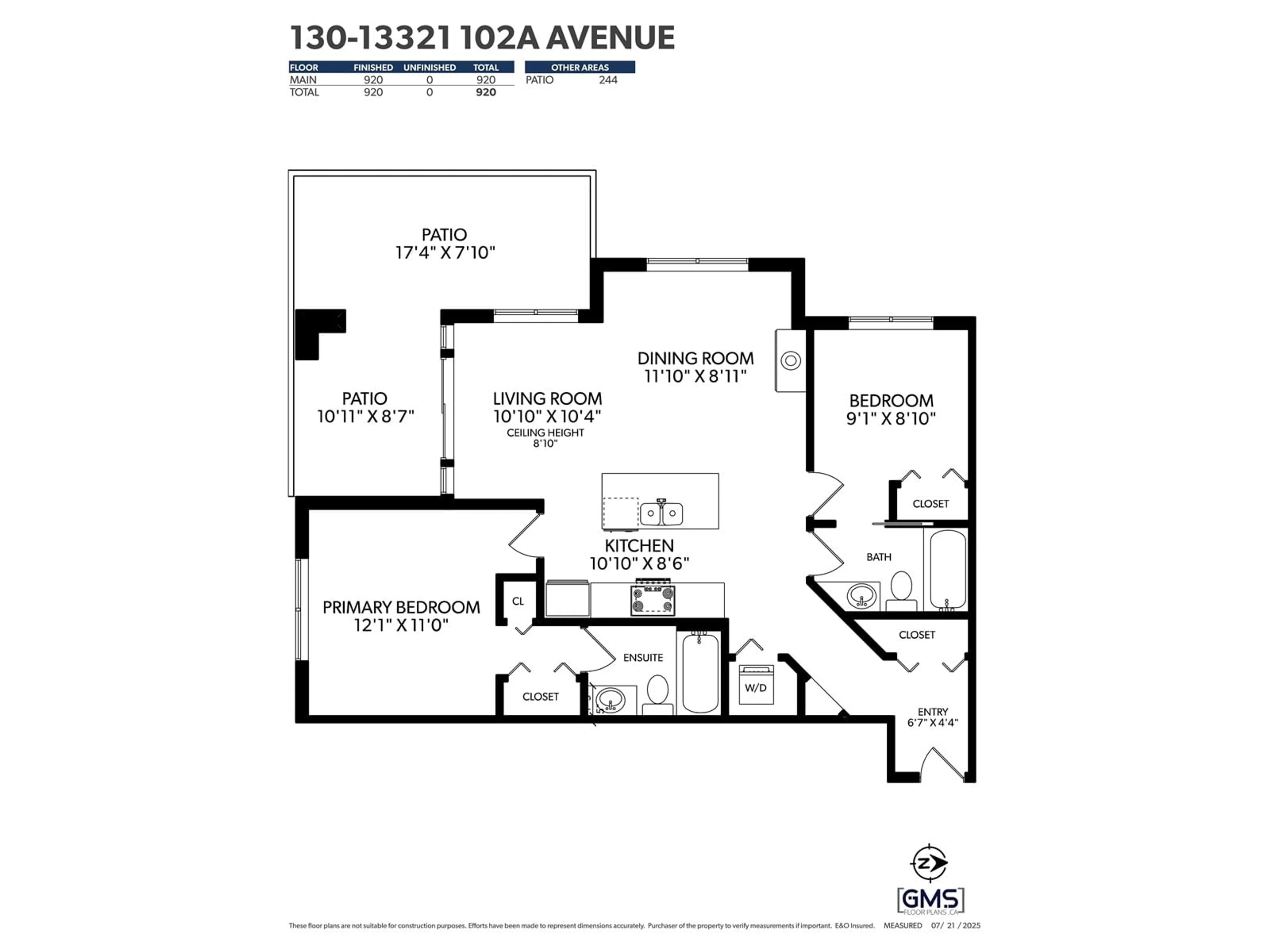 Floor plan for 130 - 13321 102A, Surrey British Columbia V3T1P6