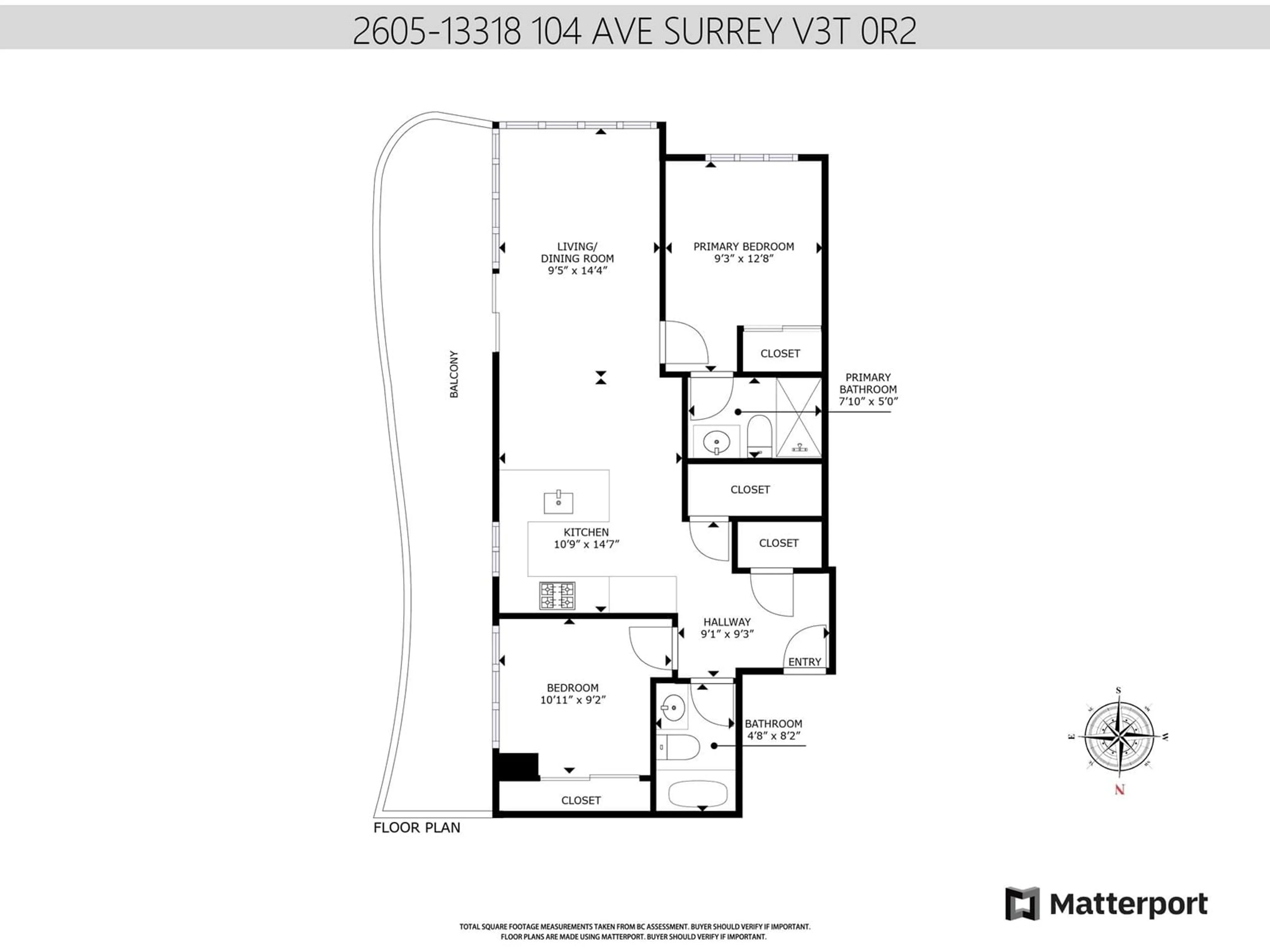 Floor plan for 2605 - 13318 104, Surrey British Columbia V3T0R2