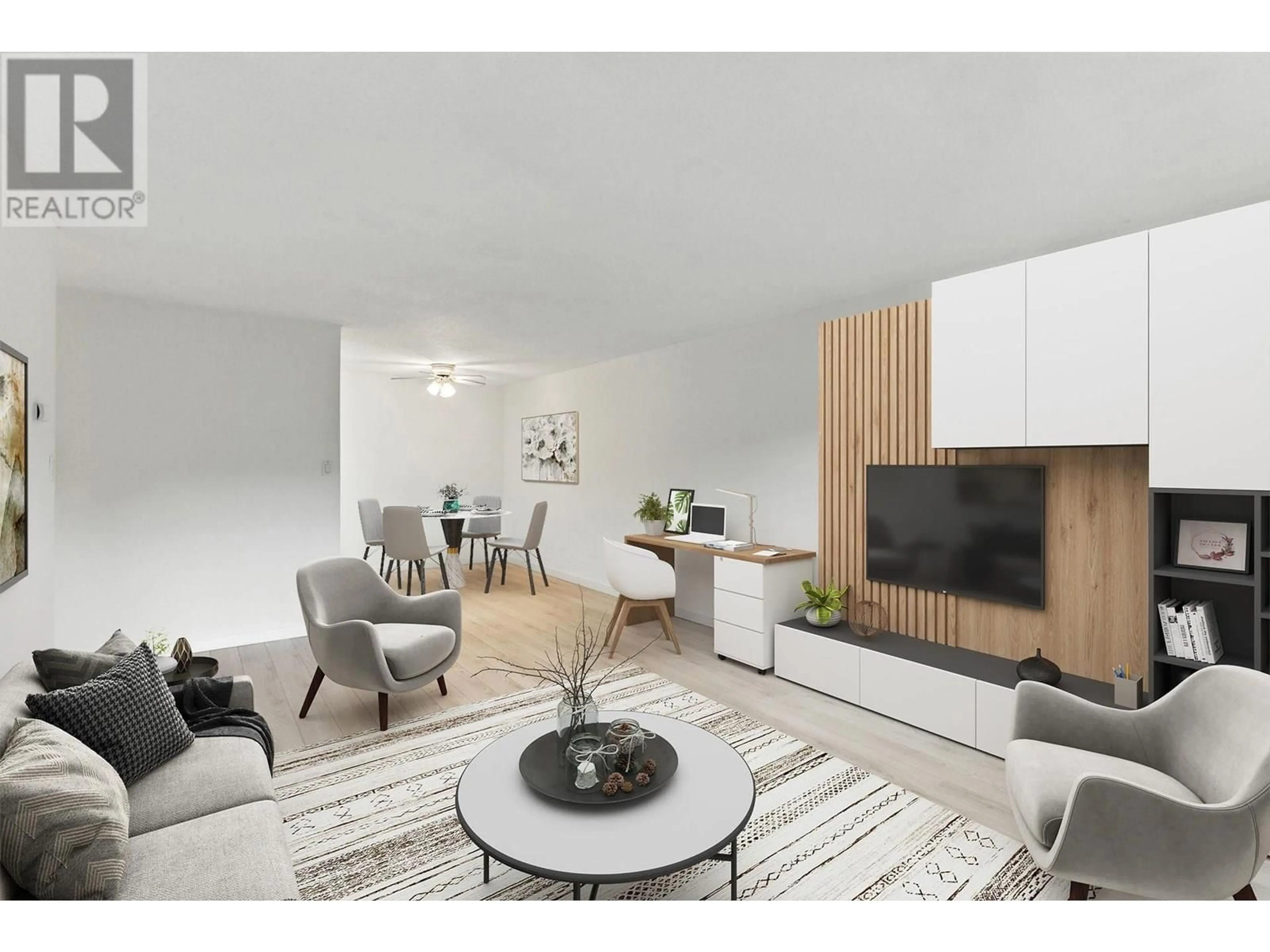 Living room with furniture, wood/laminate floor for 203 - 7180 LINDEN AVENUE, Burnaby British Columbia V5E3G6