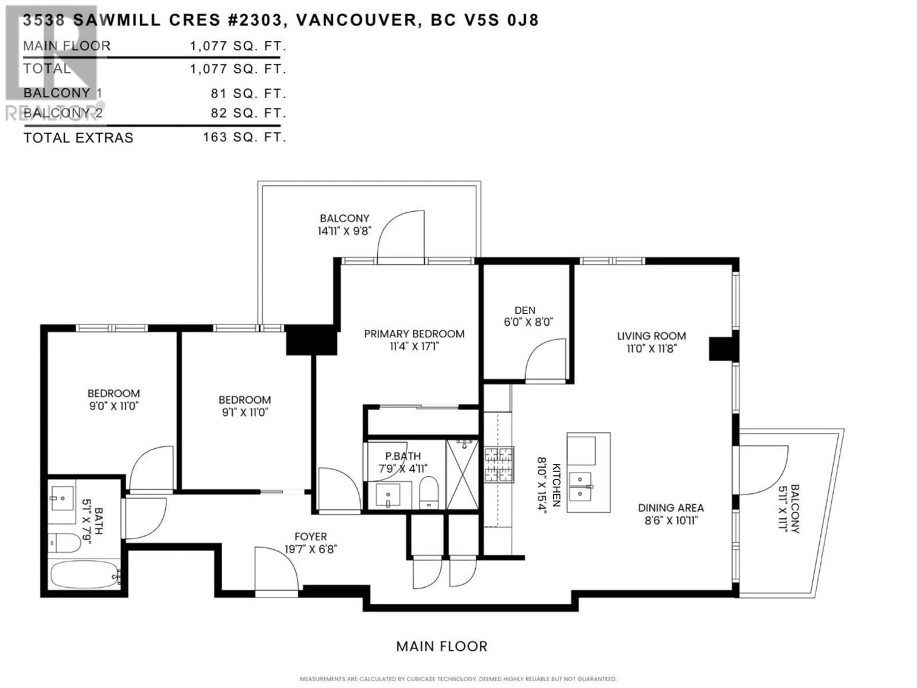 Floor plan for 2303 - 3538 SAWMILL CRESCENT, Vancouver British Columbia V5S0J8