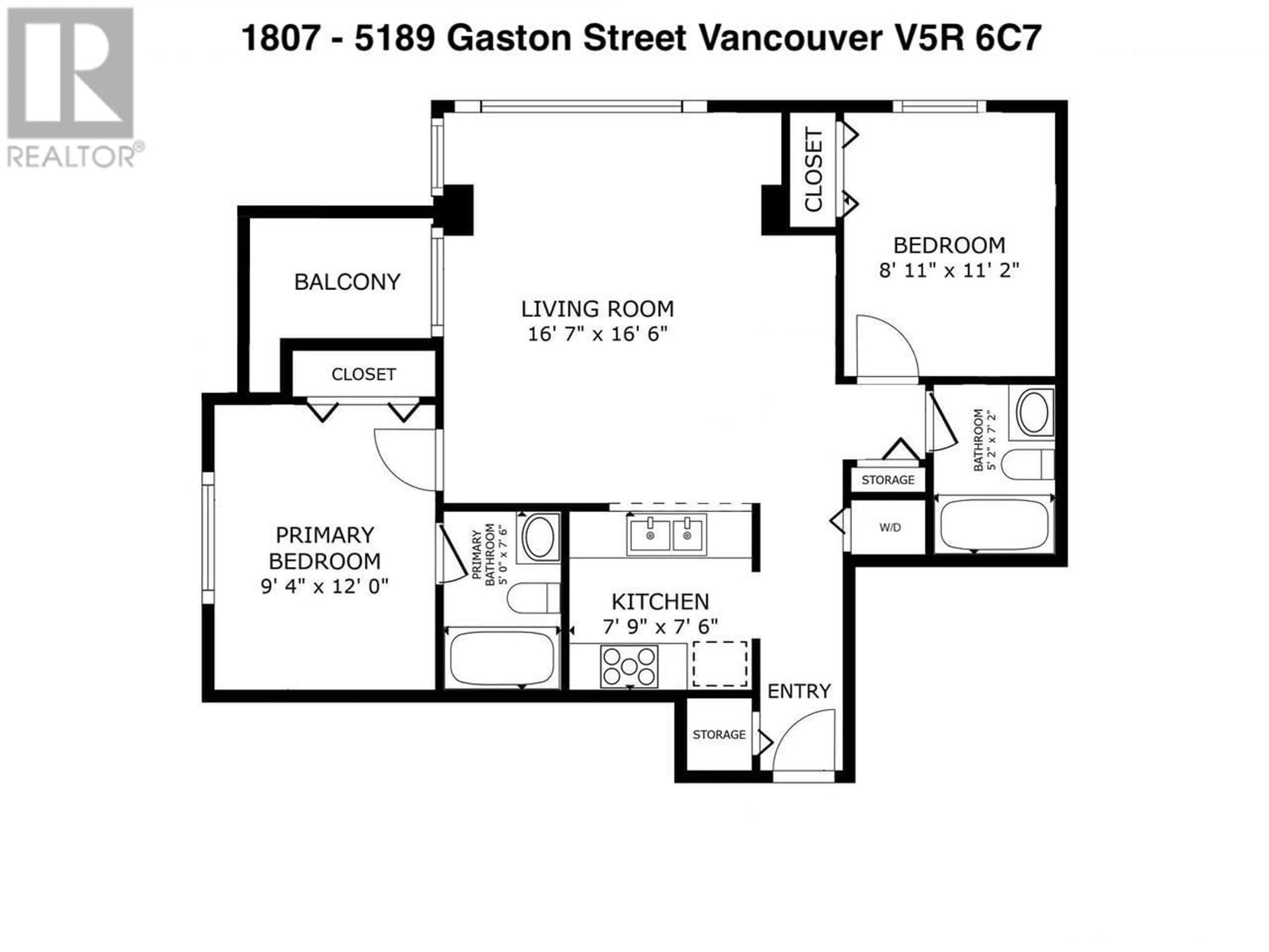Floor plan for 1807 - 5189 GASTON STREET, Vancouver British Columbia V5R6C7