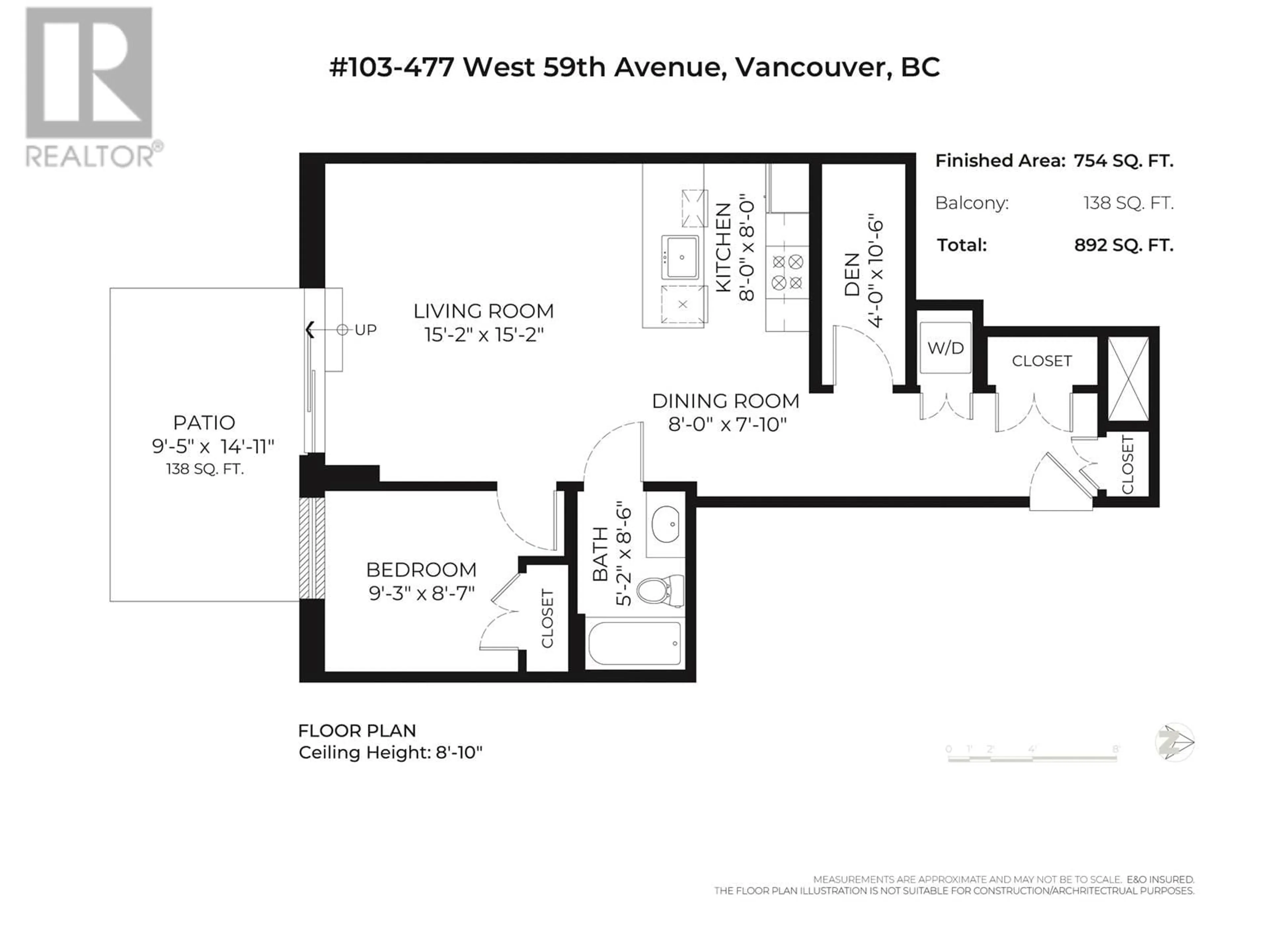 Floor plan for 103 - 477 59 TH AVENUE, Vancouver British Columbia V5X1X4