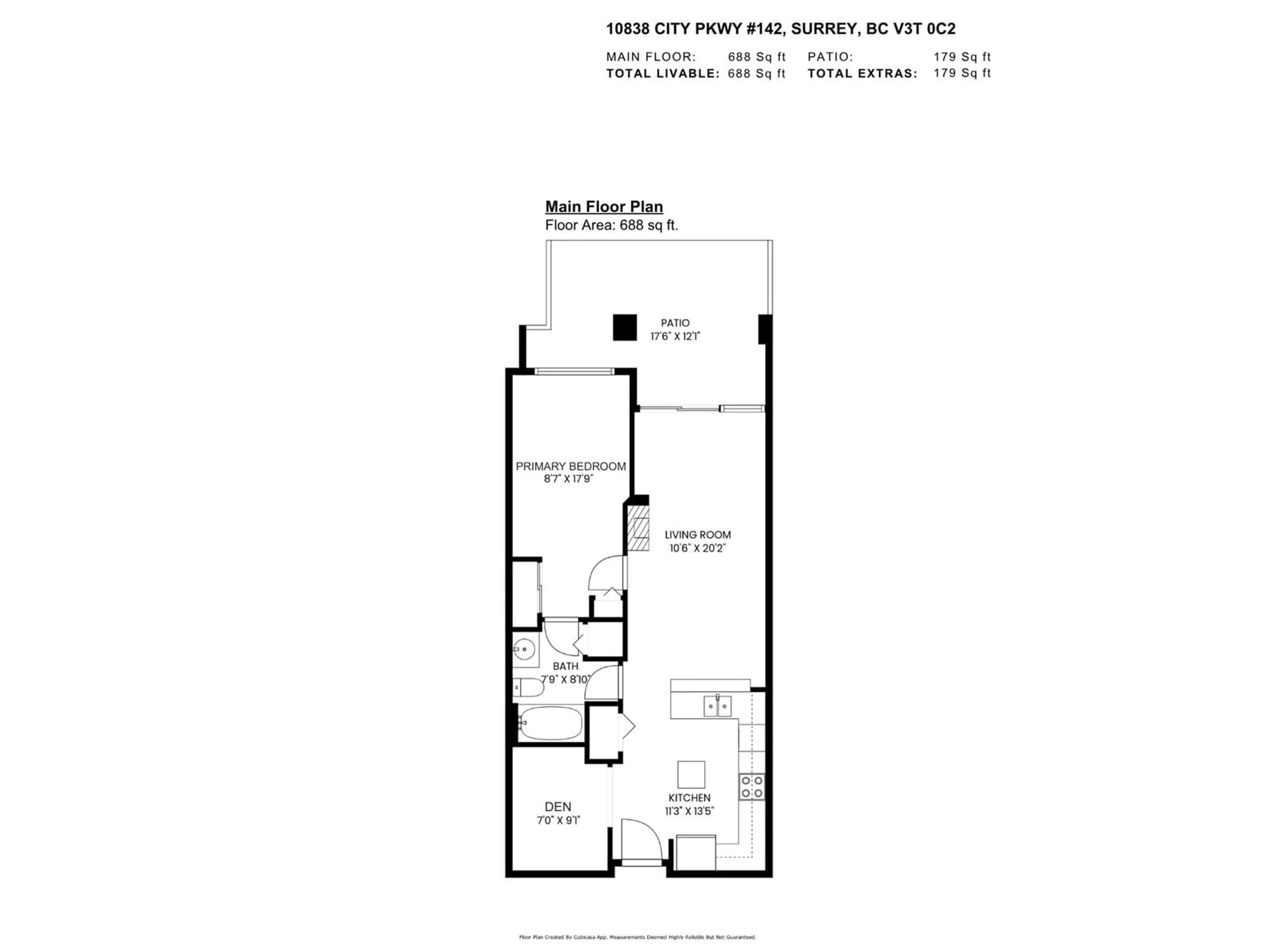 Floor plan for 142 - 10838 CITY, Surrey British Columbia V3T5X9