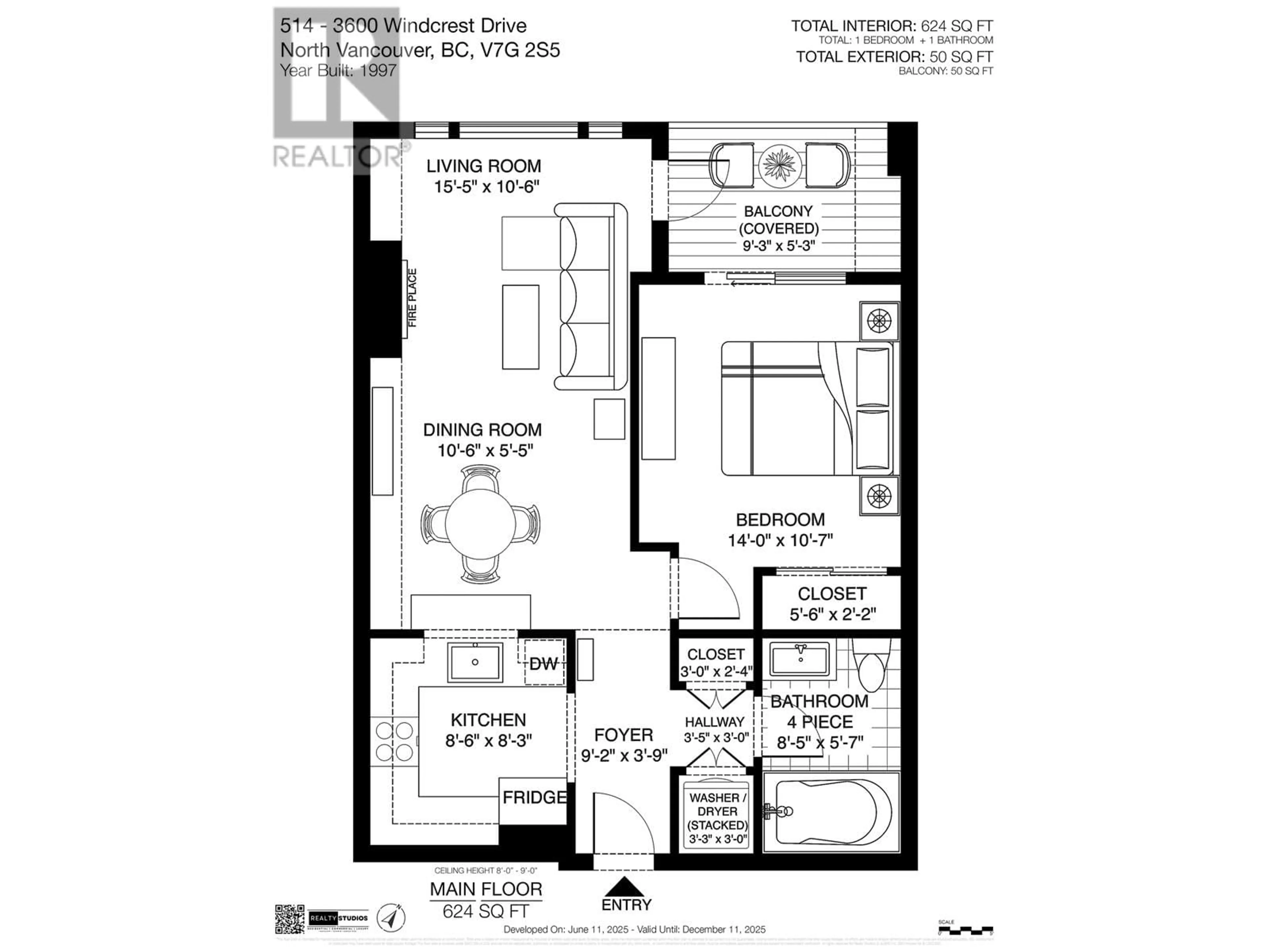 Floor plan for 514 - 3600 WINDCREST DRIVE, North Vancouver British Columbia V7G2S5