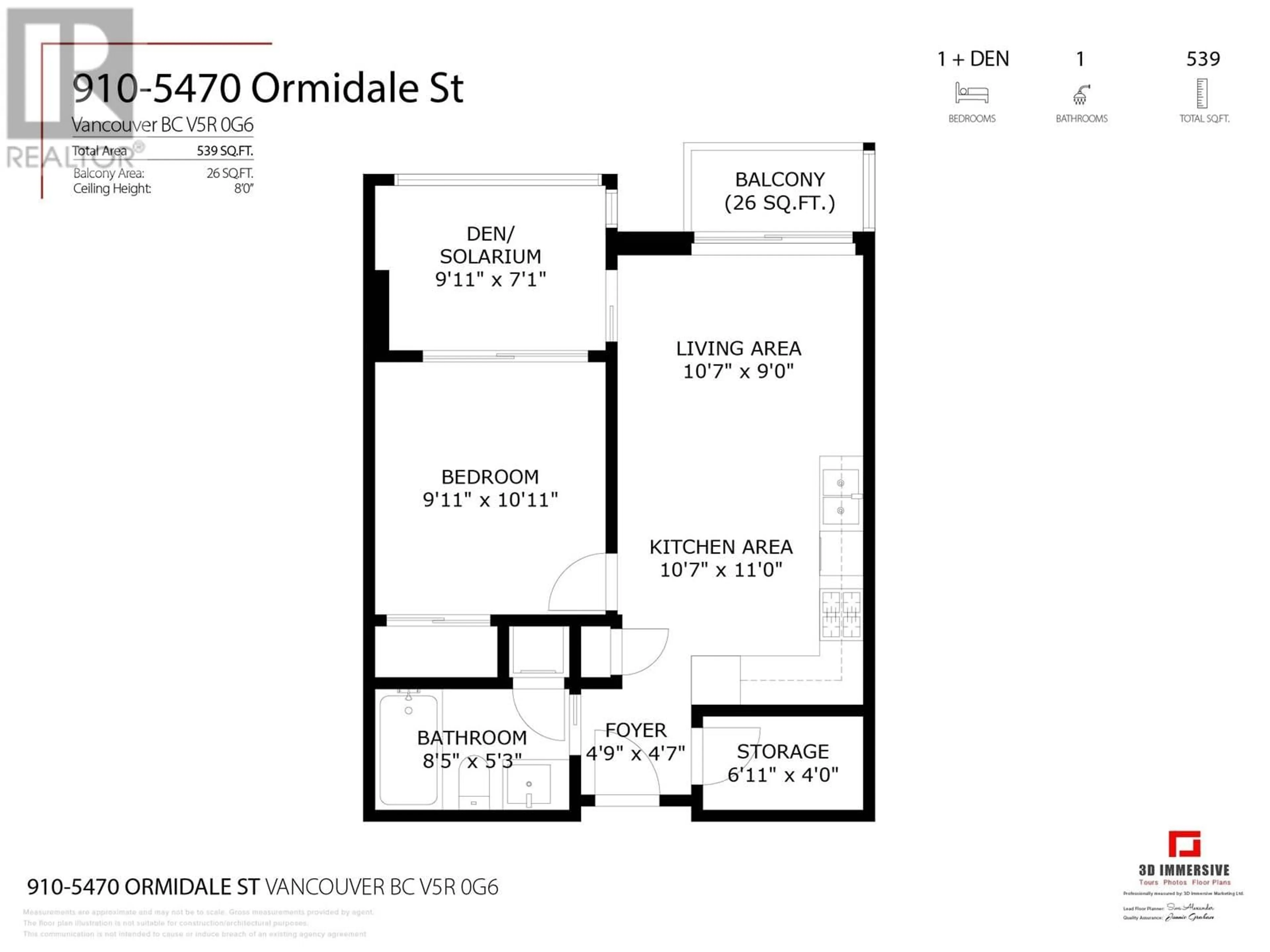 Floor plan for 910 - 5470 ORMIDALE STREET, Vancouver British Columbia V5R0G6