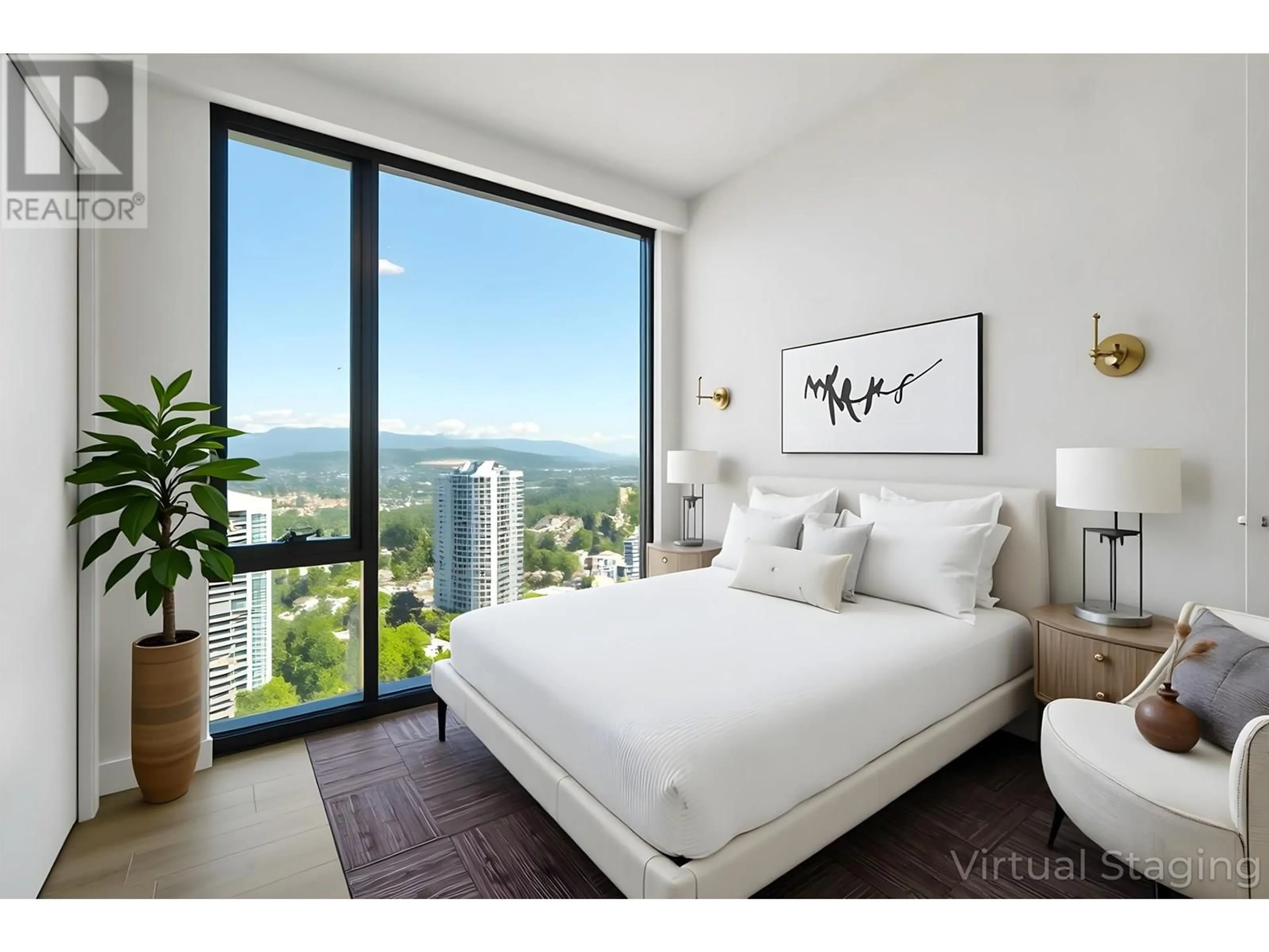 Bedroom with bed, carpet floor for 2107 - 5987 WILSON AVENUE, Burnaby British Columbia V5H0L7