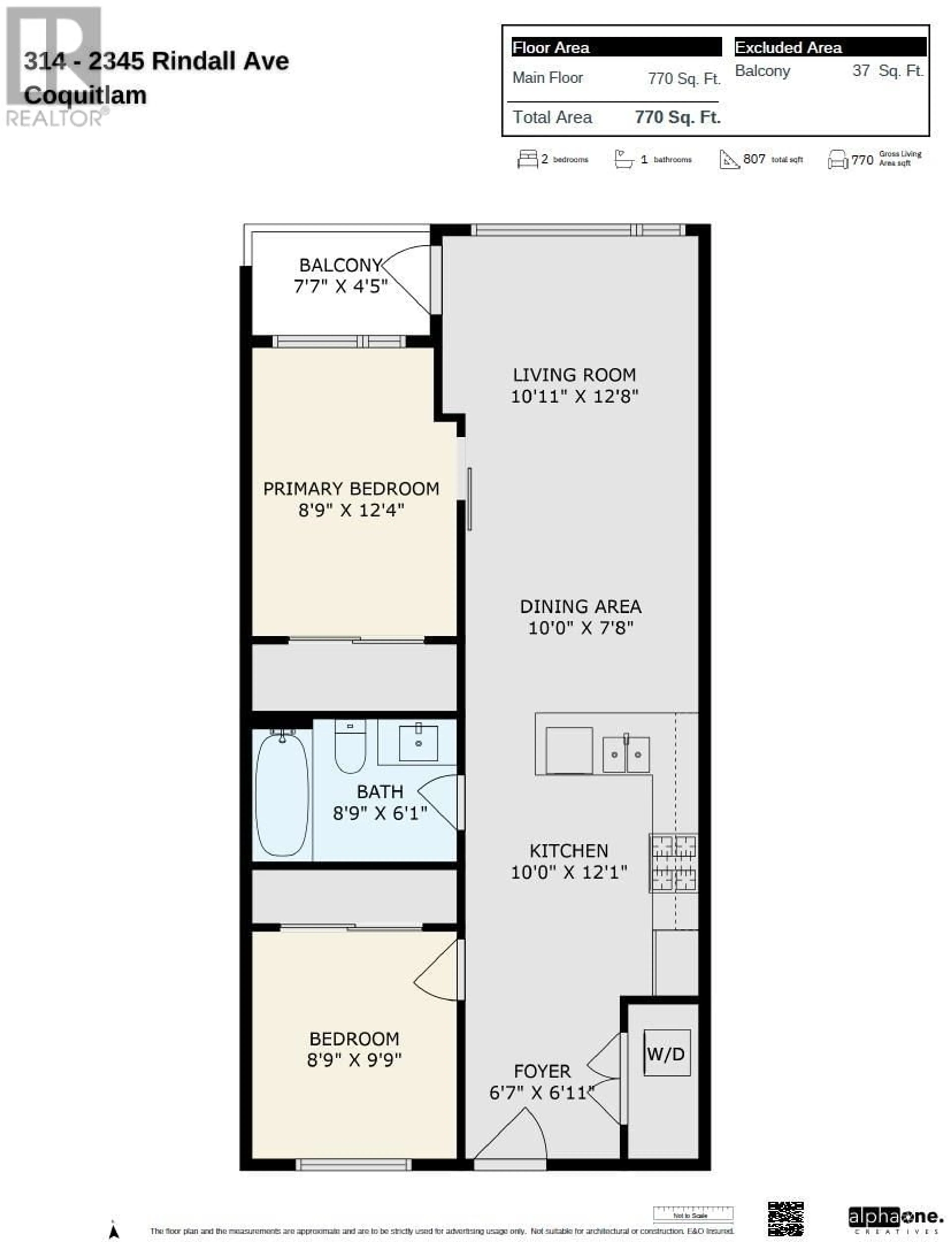 Floor plan for 314 - 2345 RINDALL AVENUE, Port Coquitlam British Columbia V3C1V3