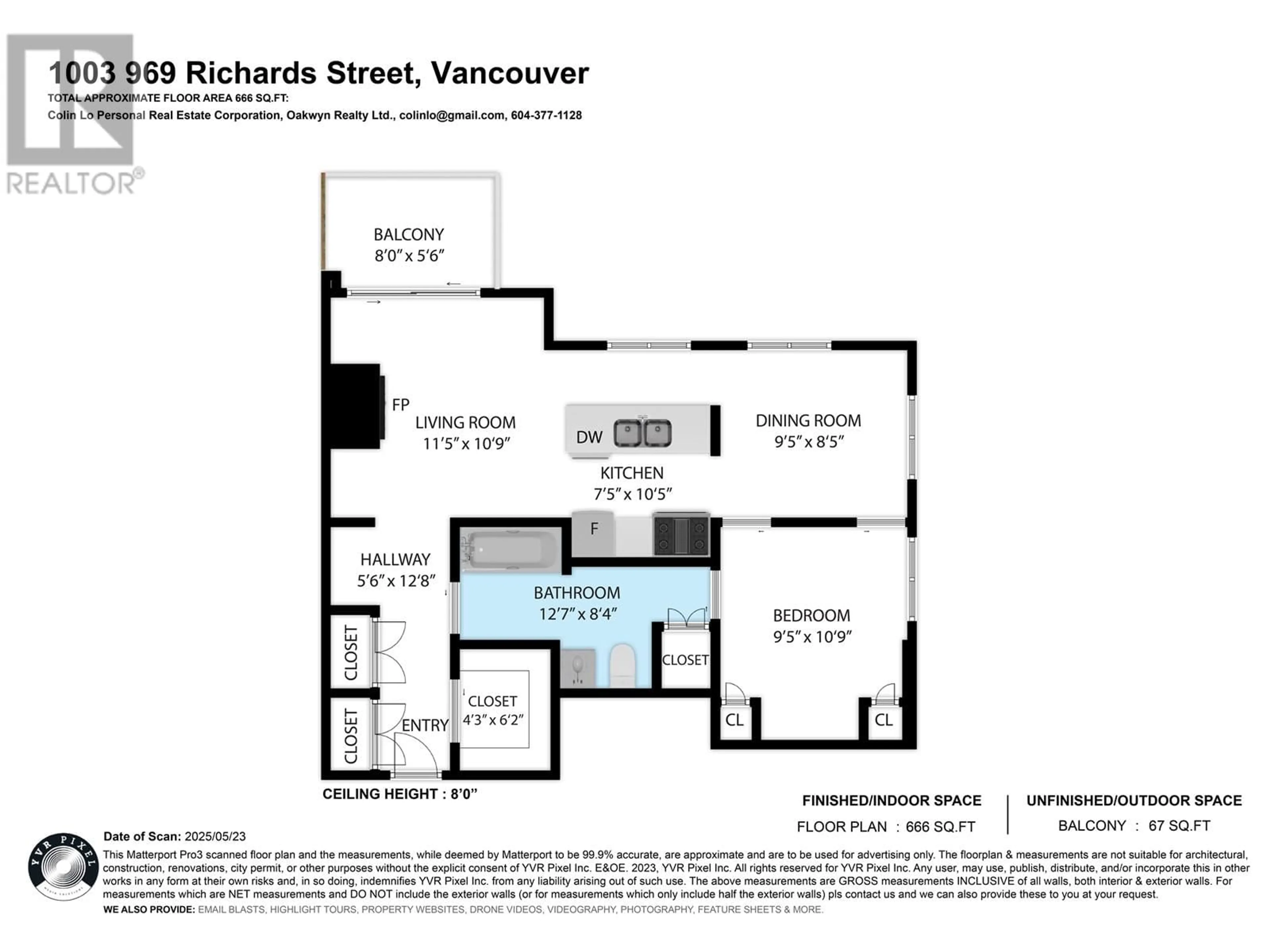 Floor plan for 1003 - 969 RICHARDS STREET, Vancouver British Columbia V6B1A8