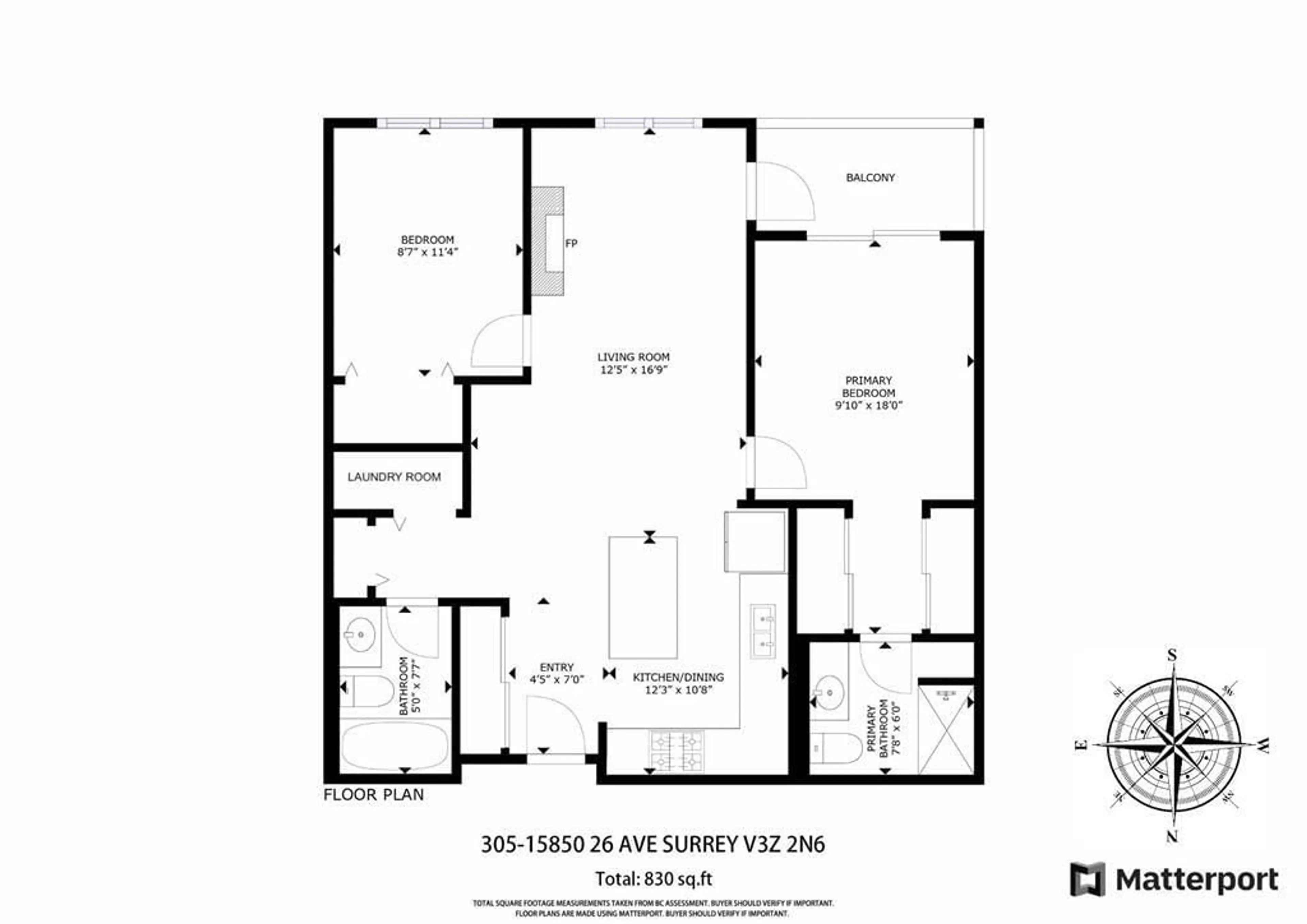 Floor plan for 305 - 15850 26, Surrey British Columbia V3Z2N6