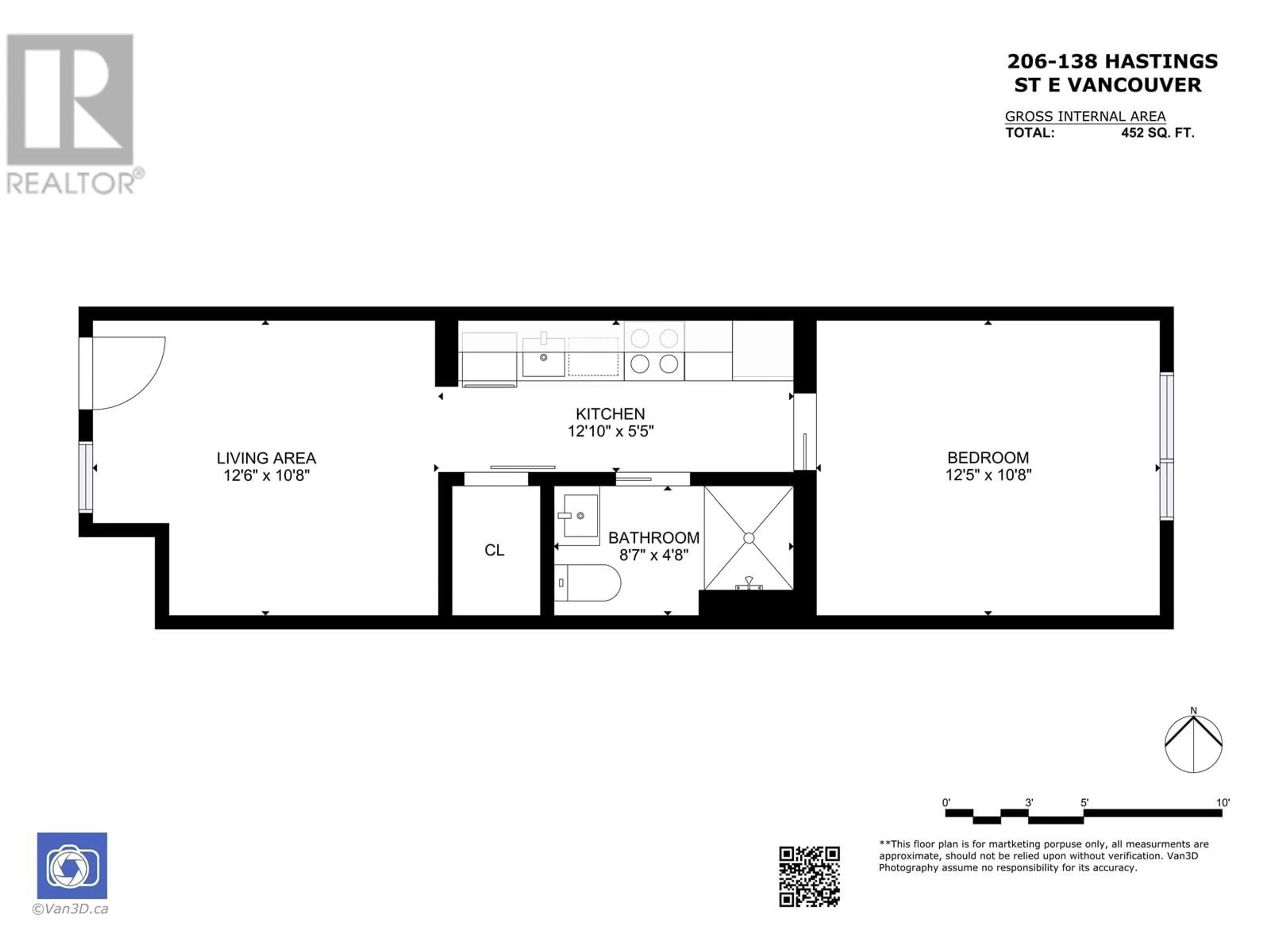 Floor plan for 206 - 138 HASTINGS STREET, Vancouver British Columbia V6A1N4