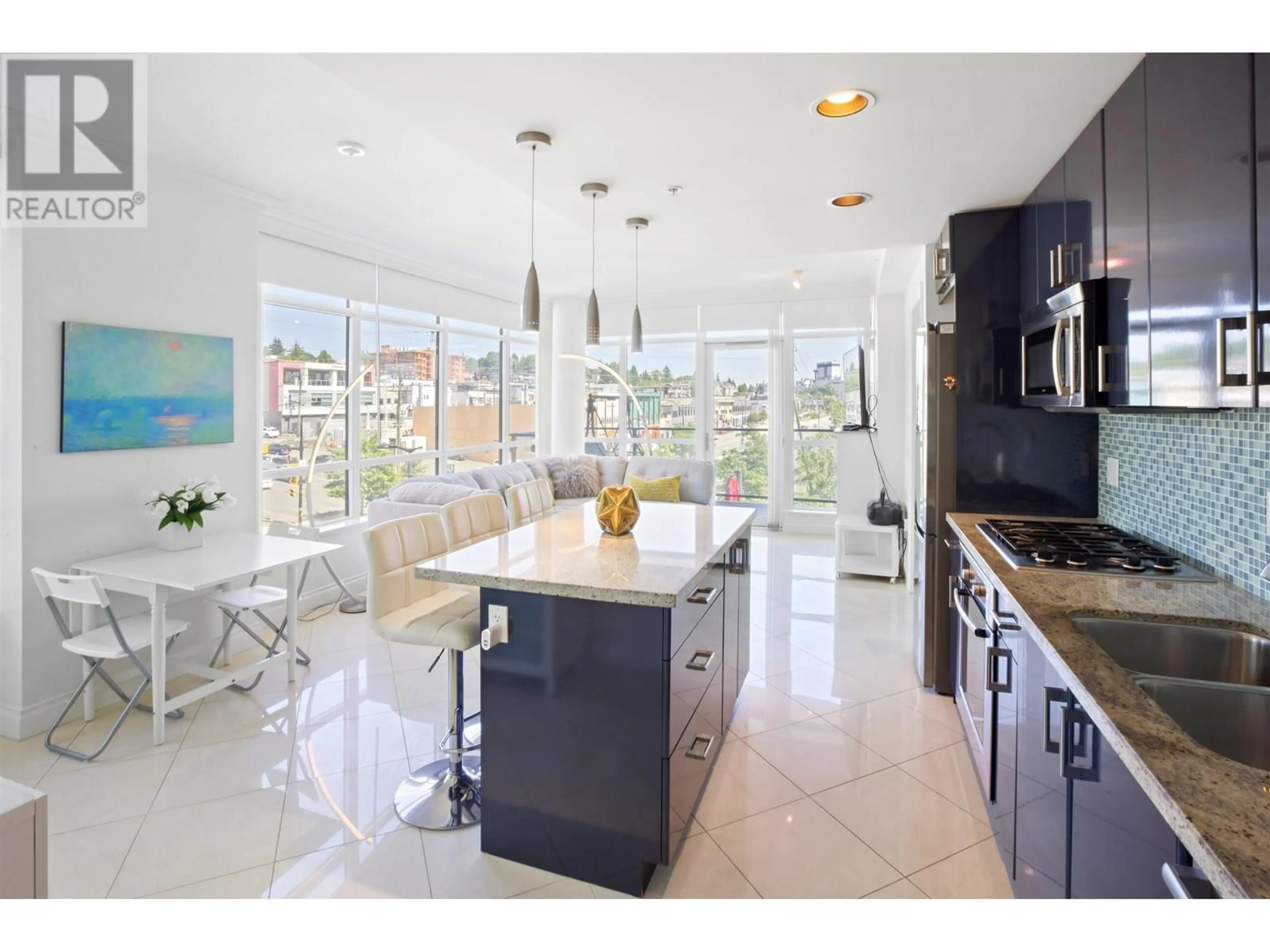 Contemporary kitchen, ceramic/tile floor for 502 - 172 VICTORY SHIP WAY, North Vancouver British Columbia V7L0B5