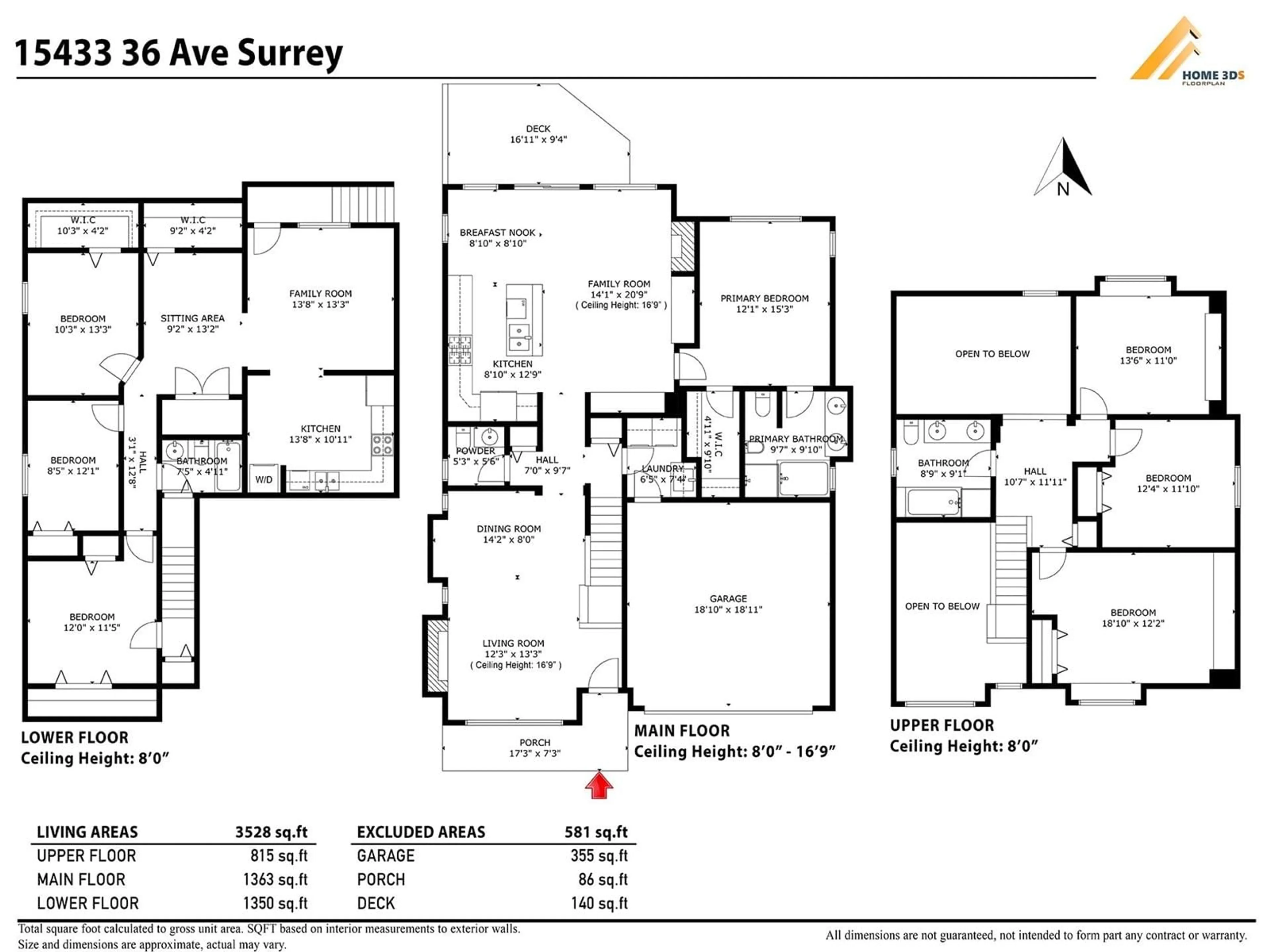 Floor plan for 15433 36, Surrey British Columbia V3Z0G9