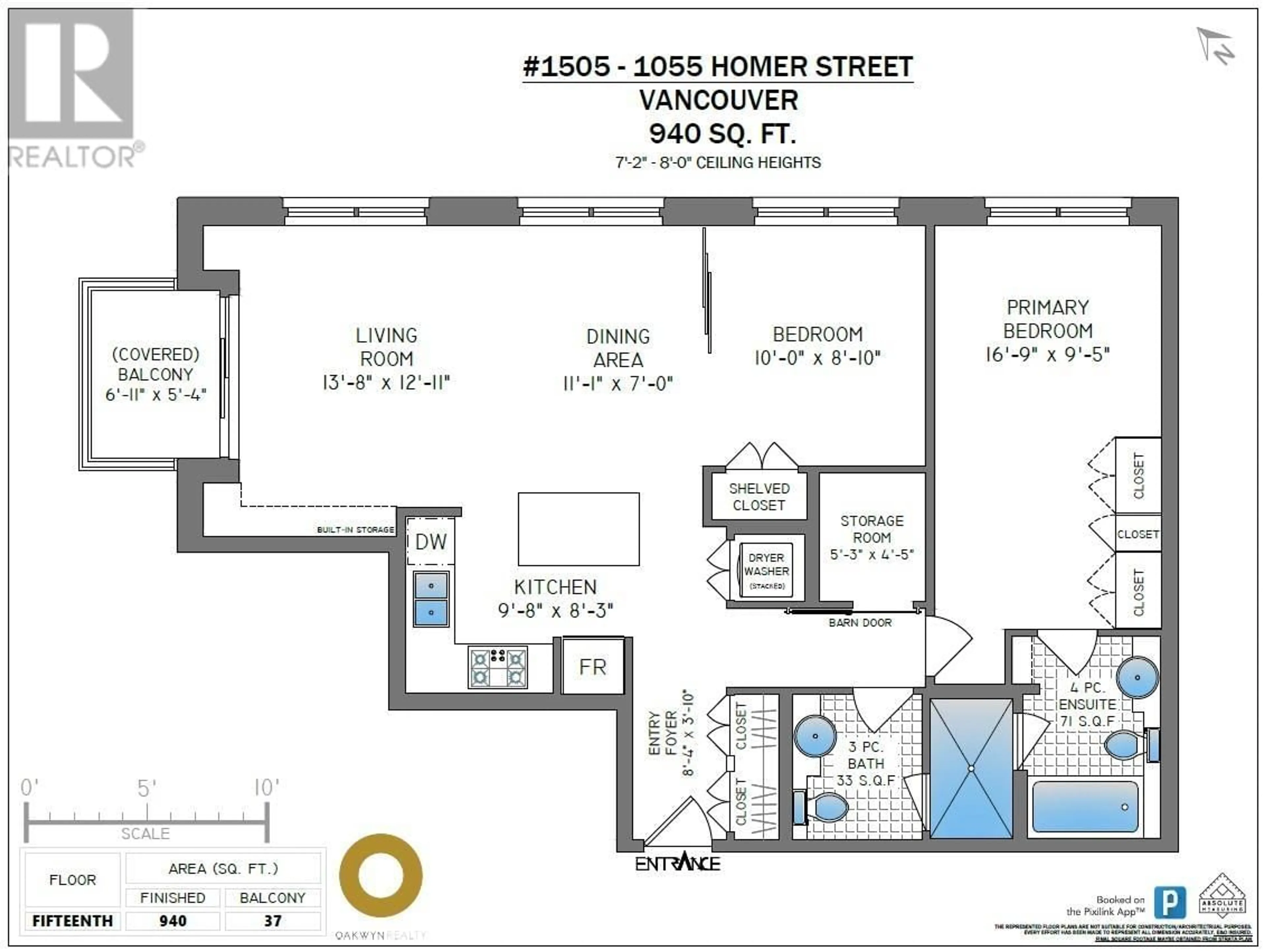 Floor plan for 1505 - 1055 HOMER STREET, Vancouver British Columbia V6B1G3