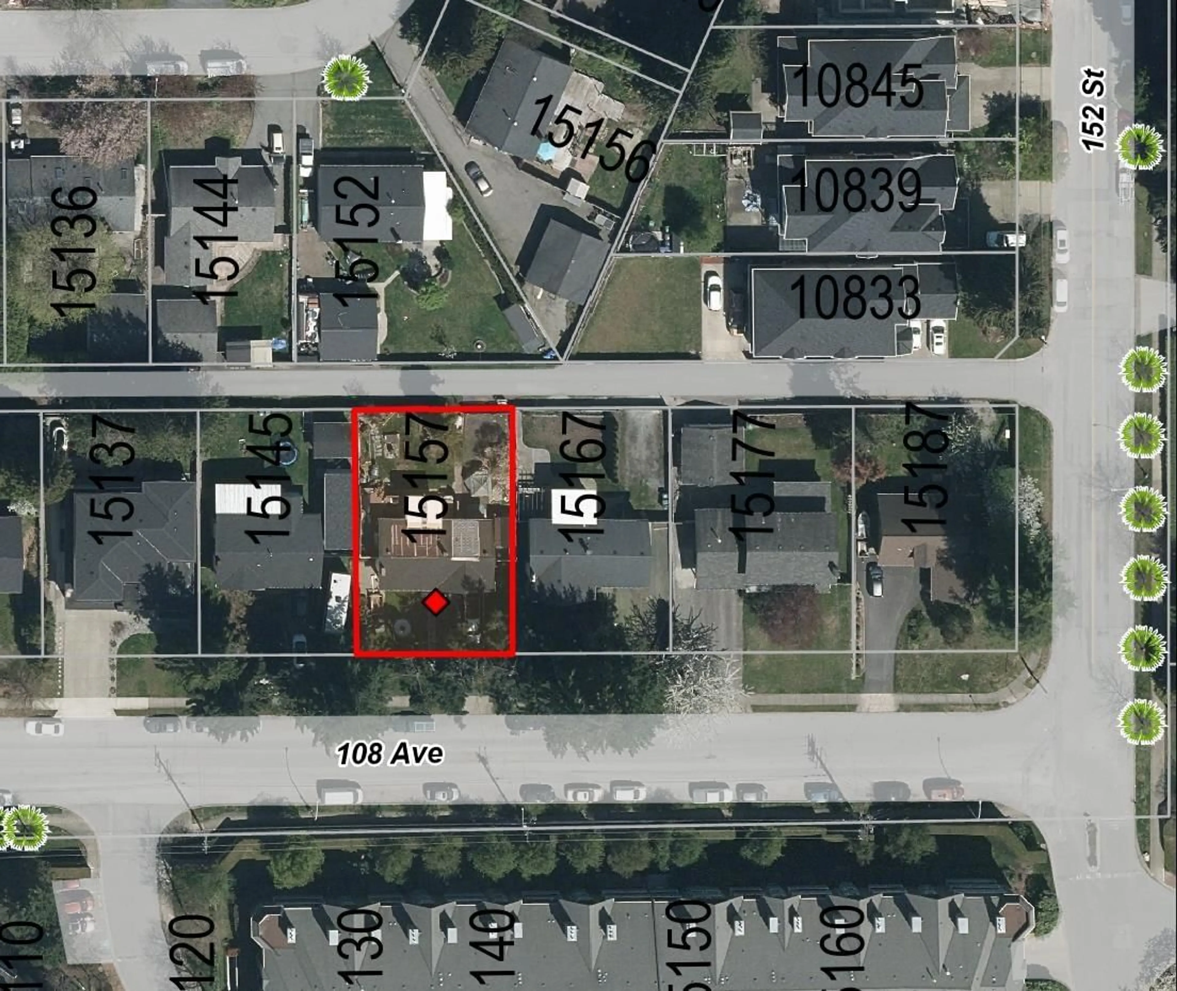 A pic from outside/outdoor area/front of a property/back of a property/a pic from drone, street for 15157 108, Surrey British Columbia V3R1W5