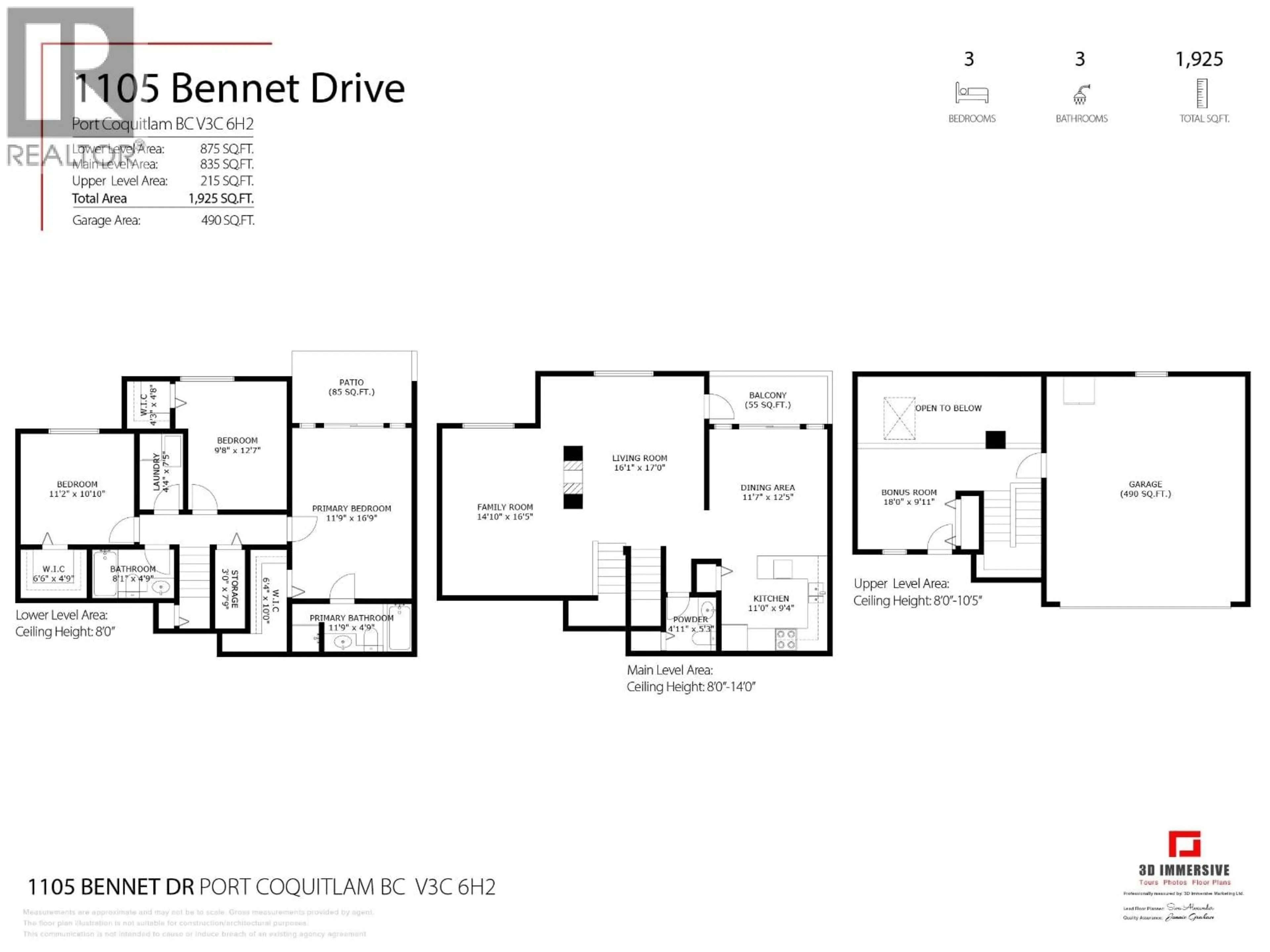 Floor plan for 1105 BENNET DRIVE, Port Coquitlam British Columbia V3C6H2