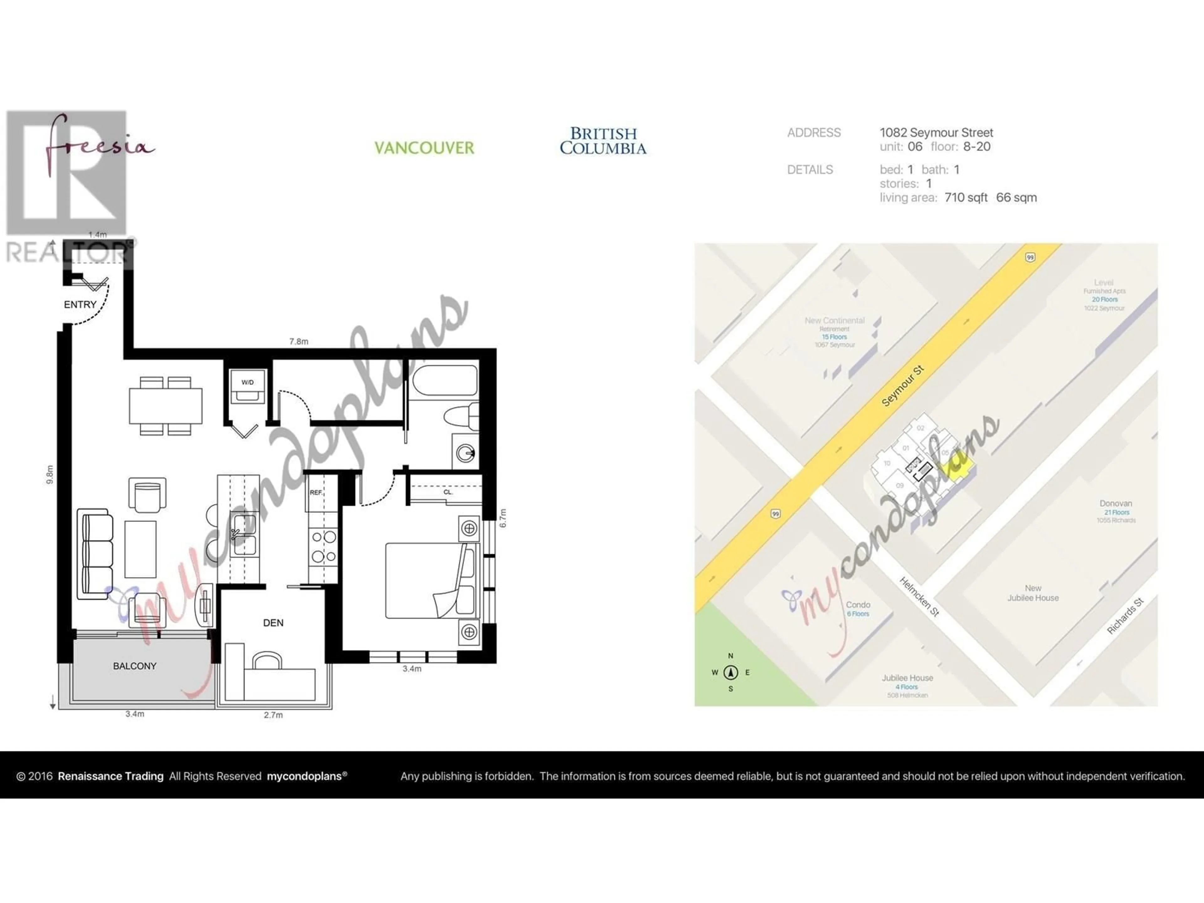 Floor plan for 1606 - 1082 SEYMOUR STREET, Vancouver British Columbia V6B1X9