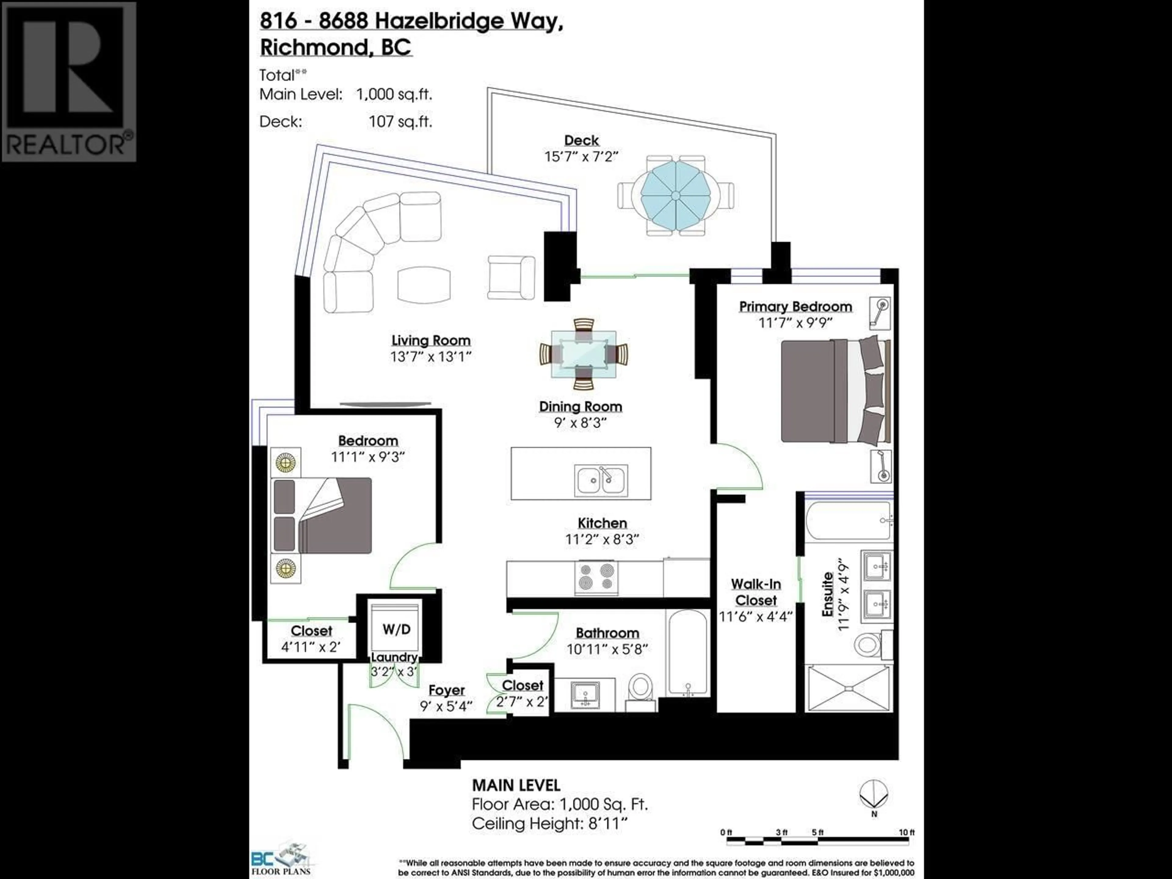 Floor plan for 816 - 8688 HAZELBRIDGE WAY, Richmond British Columbia V6X0R6