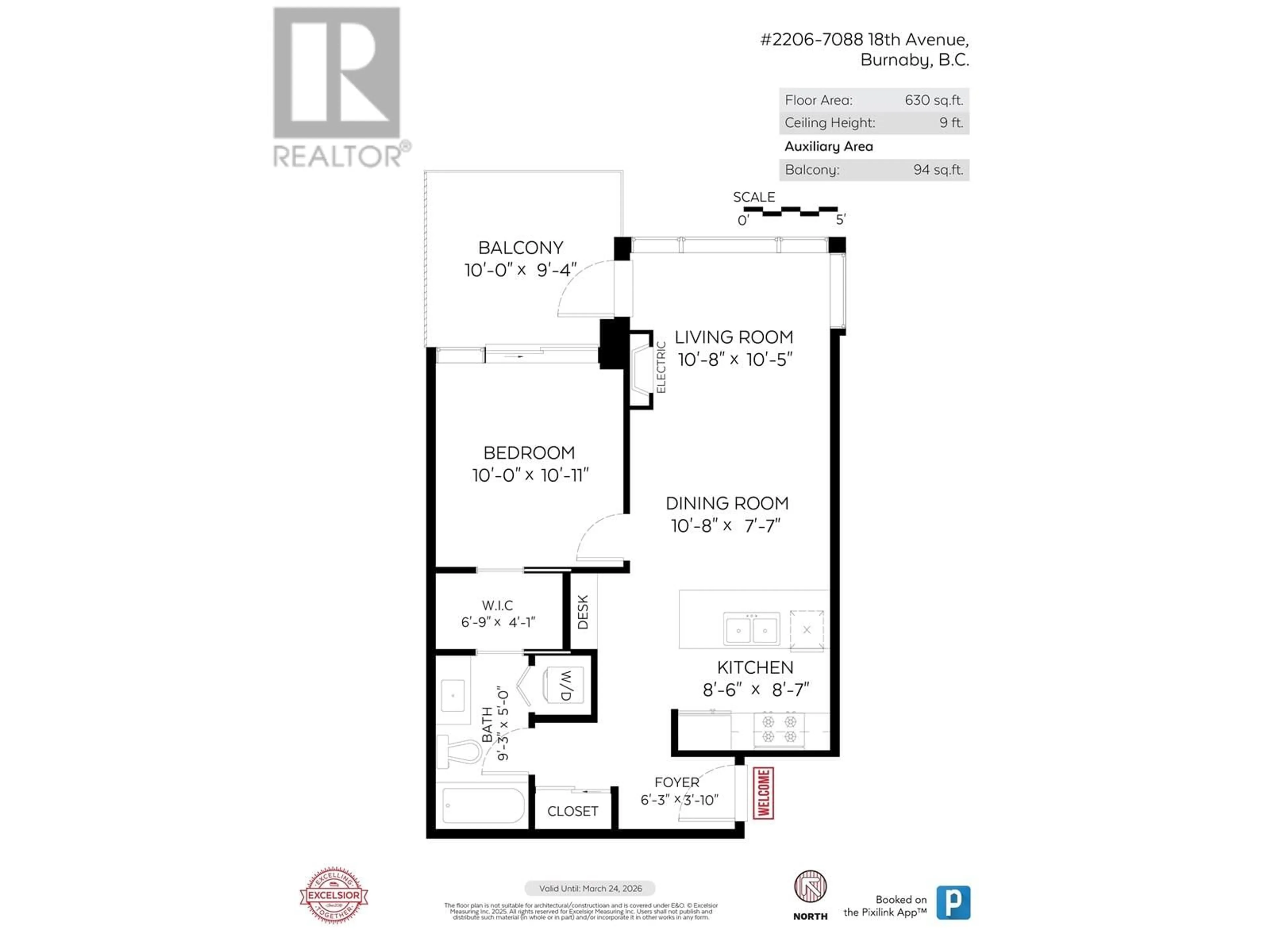 Floor plan for 2206 - 7088 18TH AVENUE, Burnaby British Columbia V3N0A2