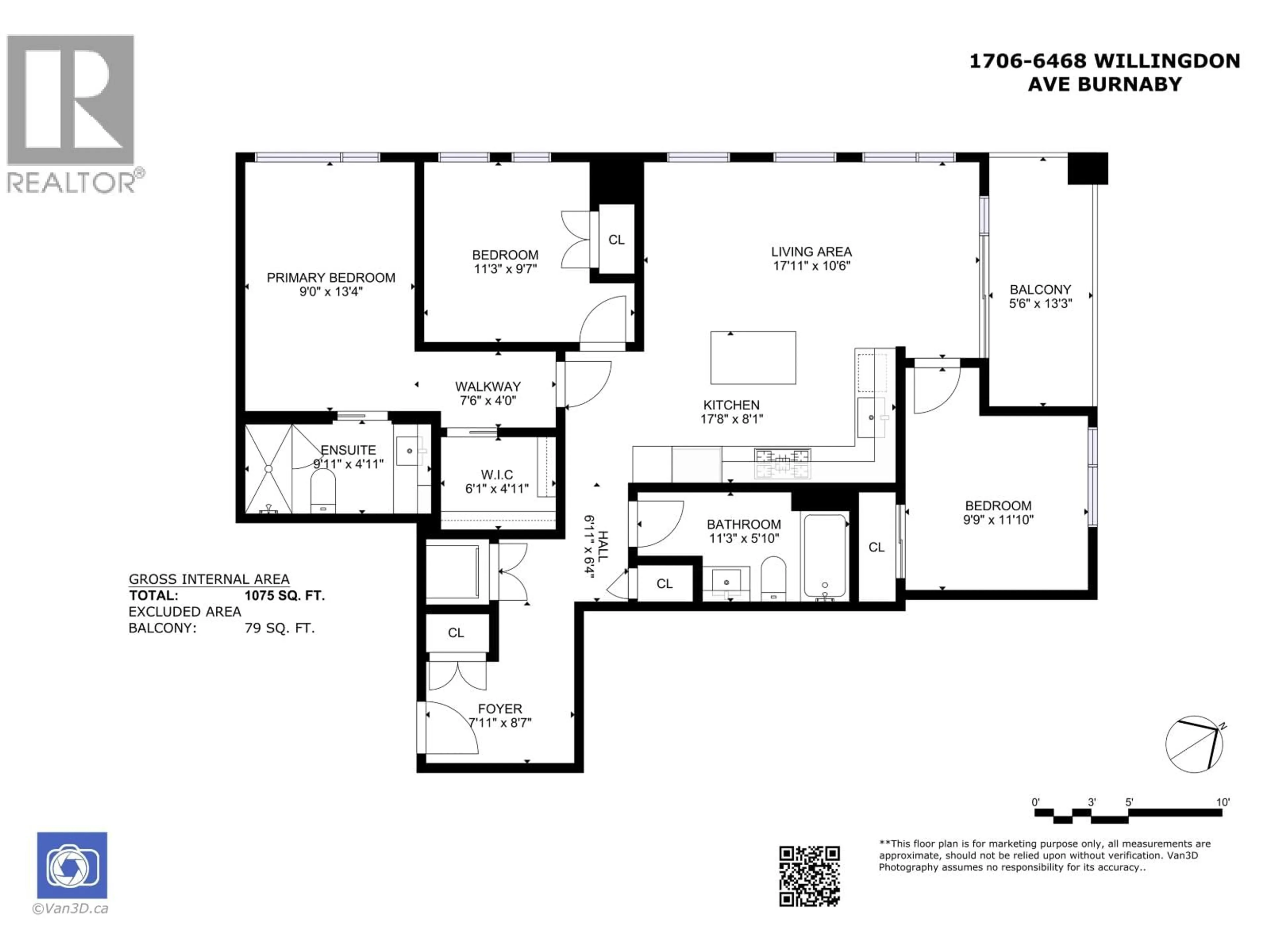 Floor plan for 1706 - 6468 WILLINGDON AVENUE, Burnaby British Columbia V3H0L3