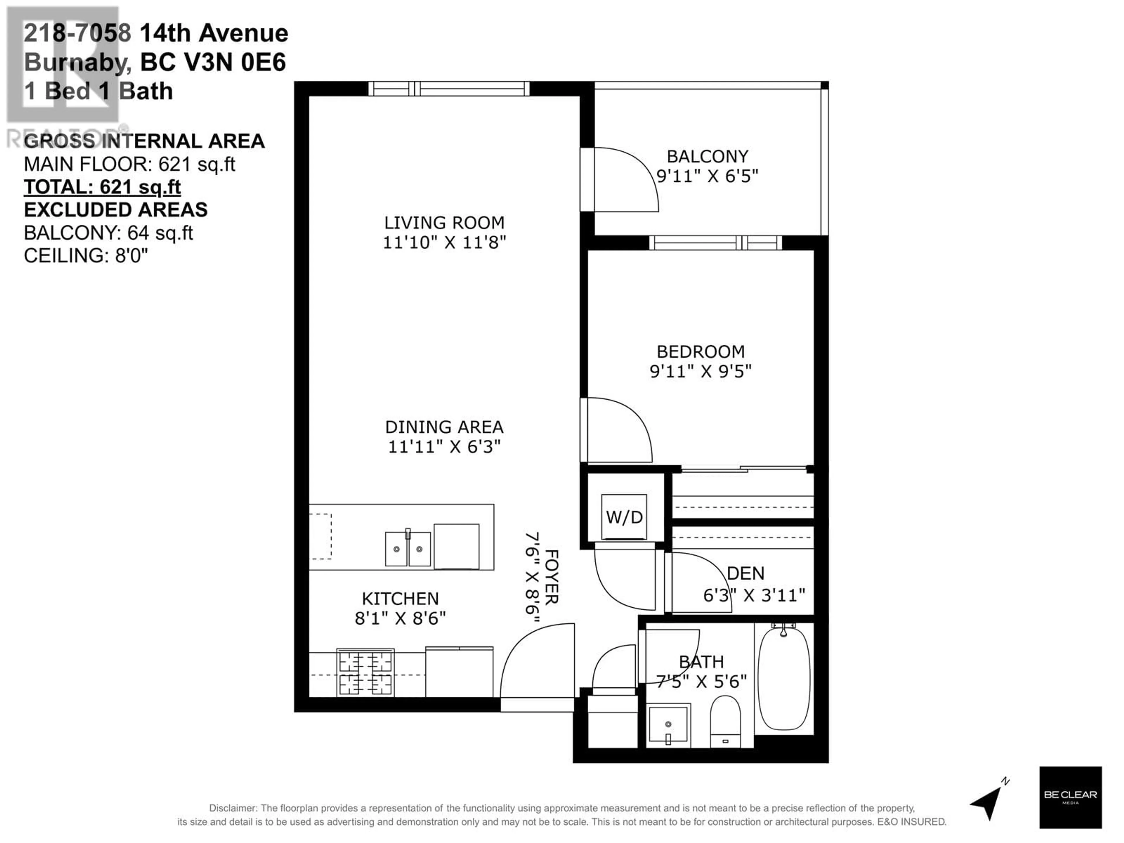 Floor plan for 218 - 7058 14TH AVENUE, Burnaby British Columbia V3N0E6