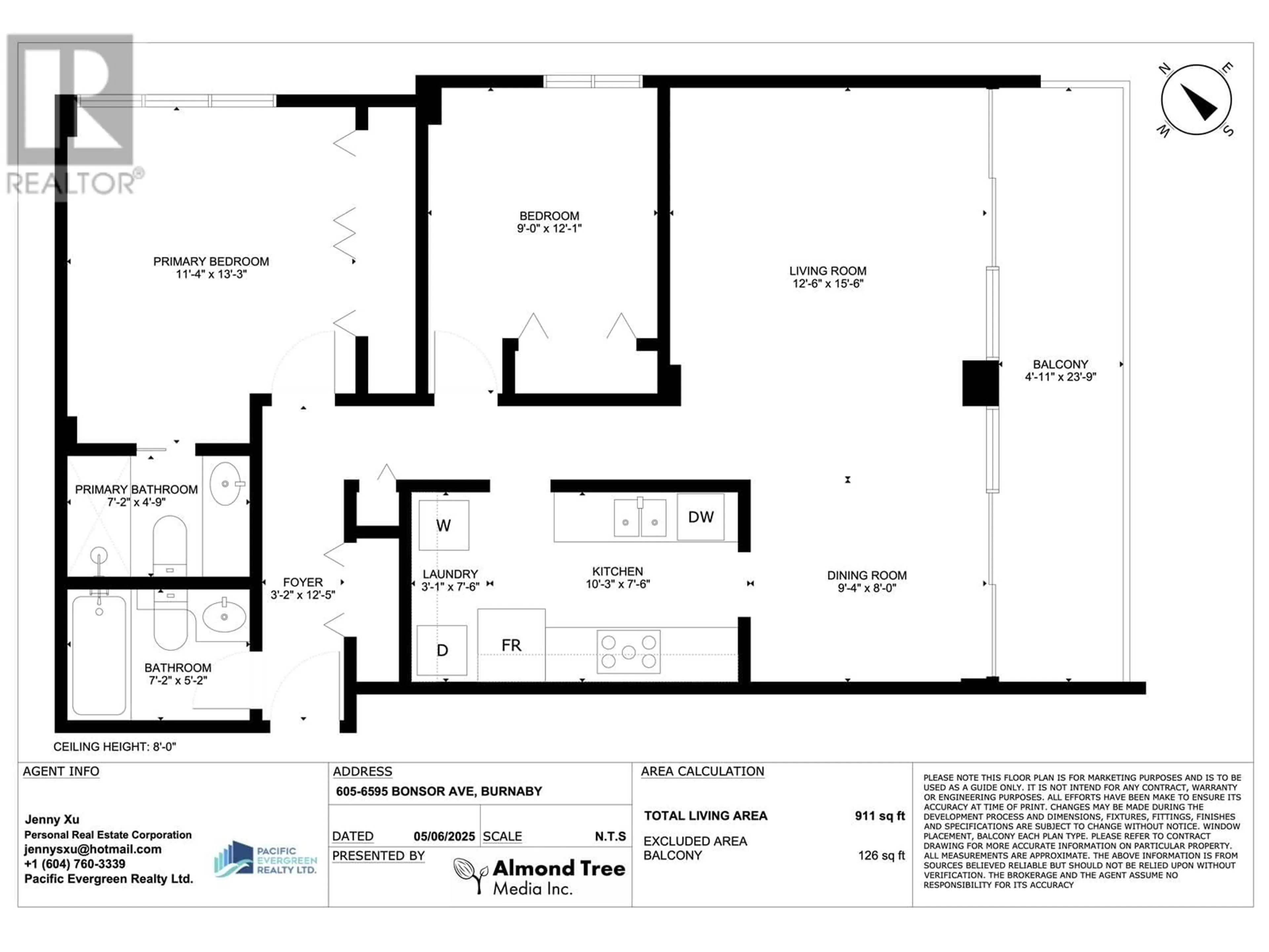 Floor plan for 605 - 6595 BONSOR AVENUE, Burnaby British Columbia V5H4G5
