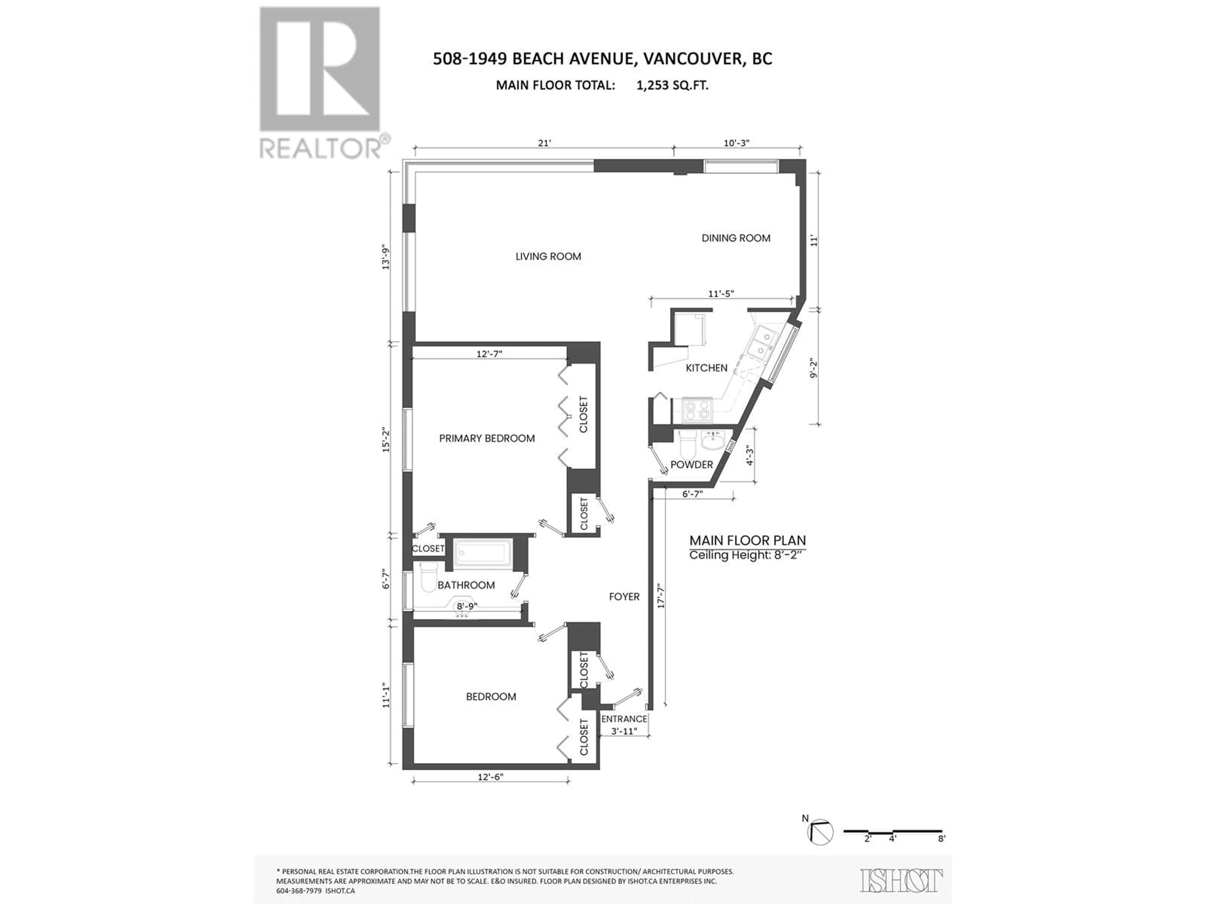 Floor plan for 508 - 1949 BEACH AVENUE, Vancouver British Columbia V6G1Z2