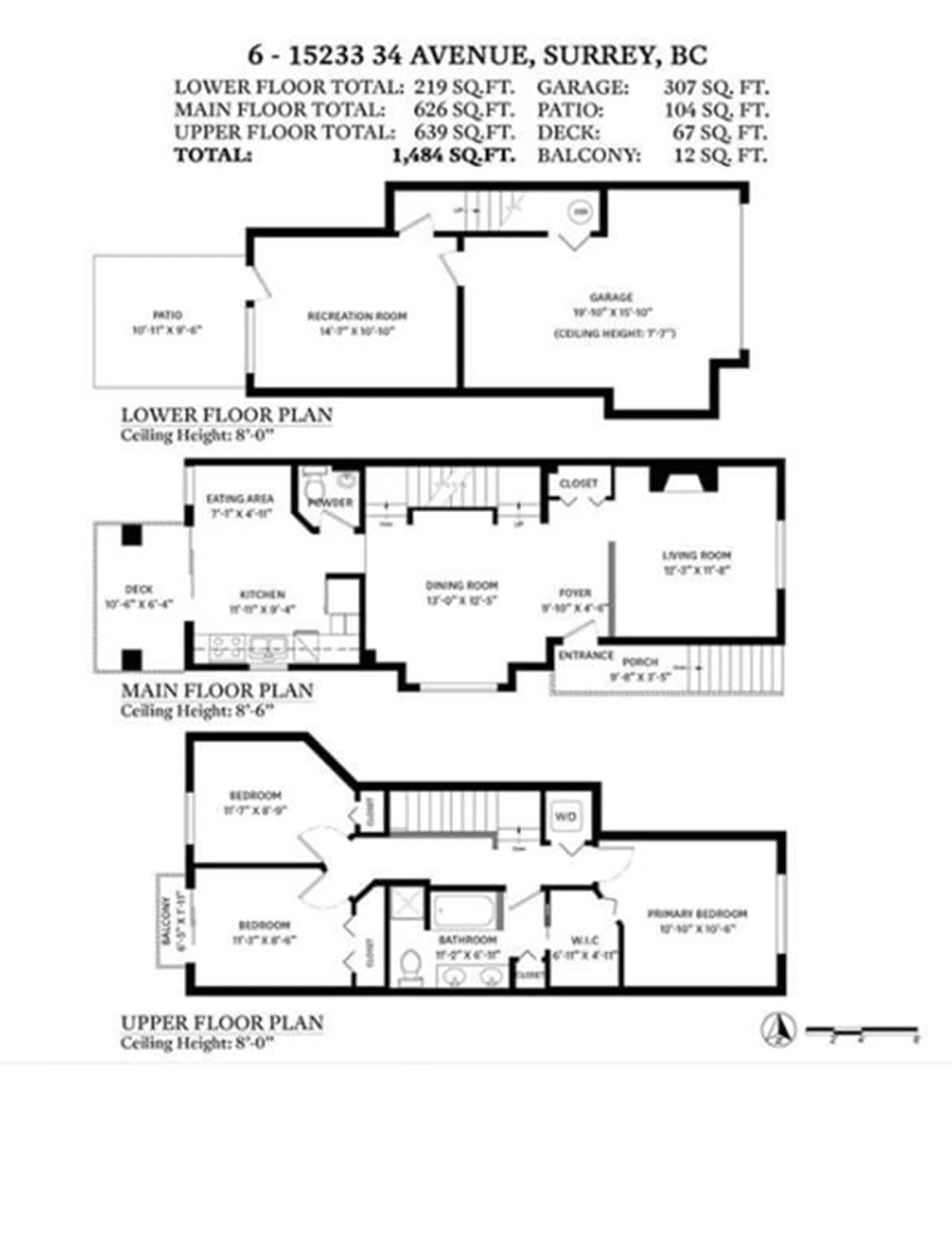 Floor plan for 6 - 15233 34, Surrey British Columbia V3Z2T7