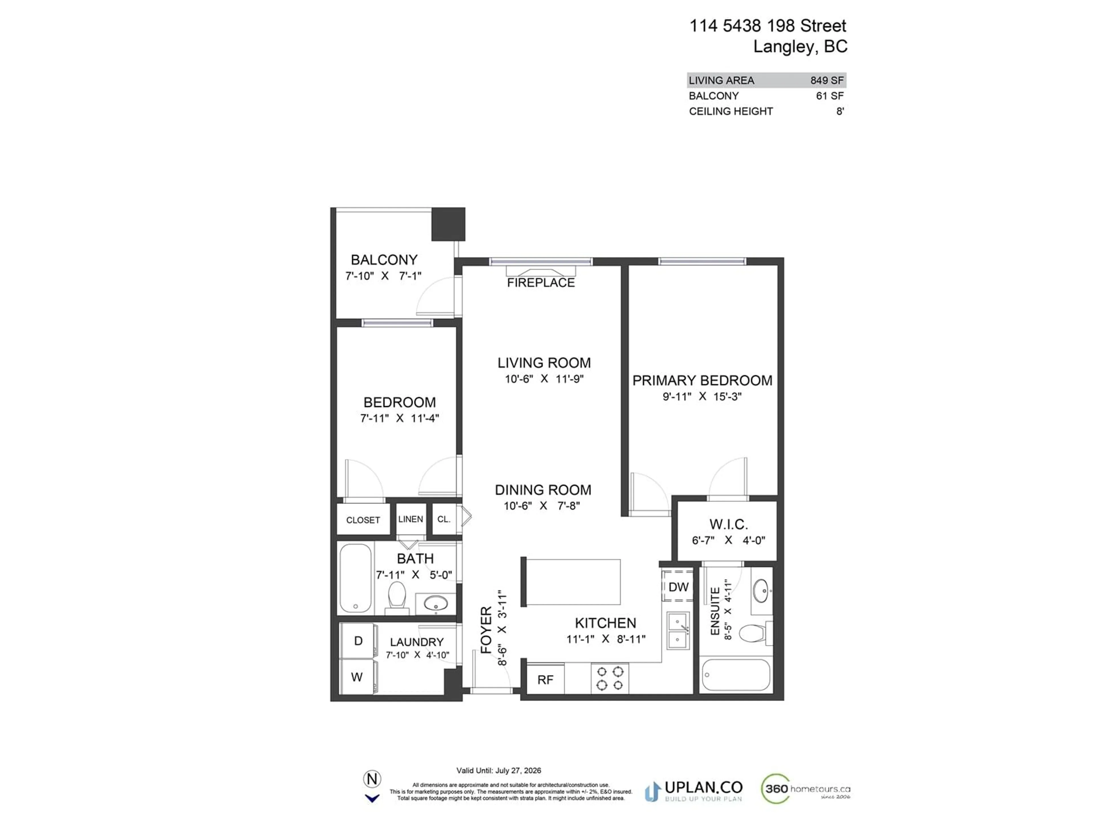 Floor plan for 114 - 5438 198, Langley British Columbia V3A1G2