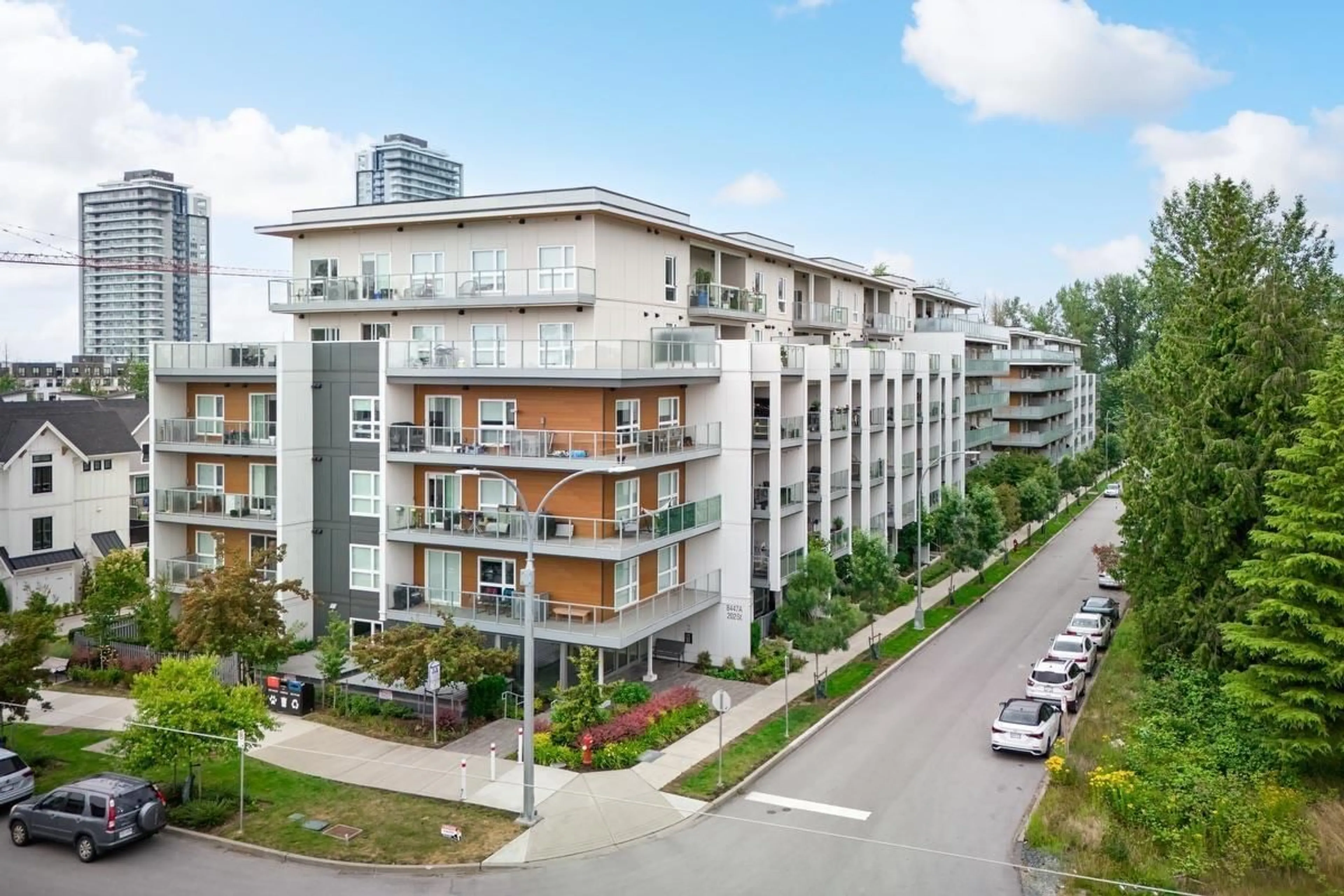 A pic from outside/outdoor area/front of a property/back of a property/a pic from drone, city buildings view from balcony for A209 - 8447 202, Langley British Columbia V2Y2B7