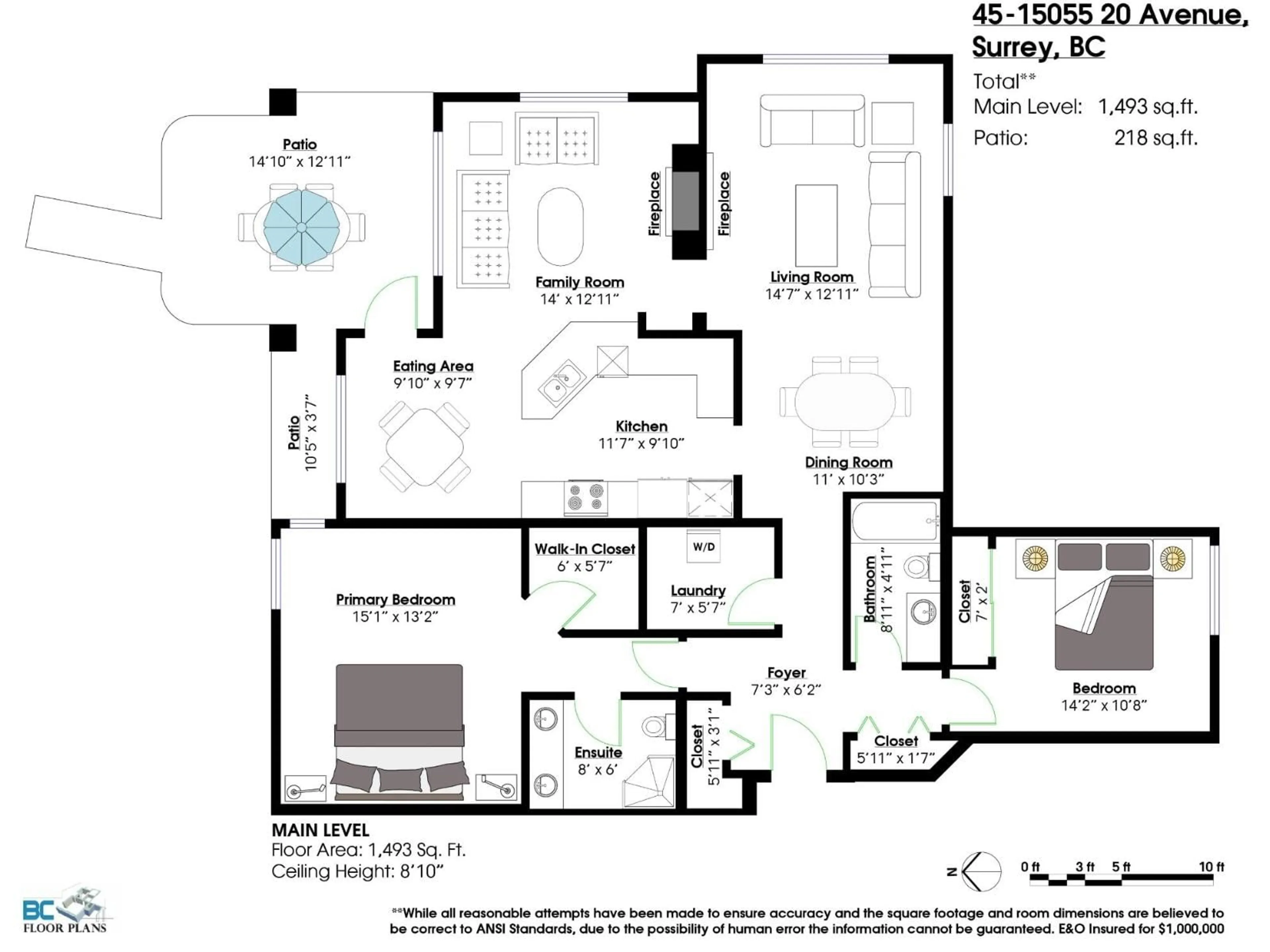 Floor plan for 45 - 15055 20, Surrey British Columbia V4A9X8