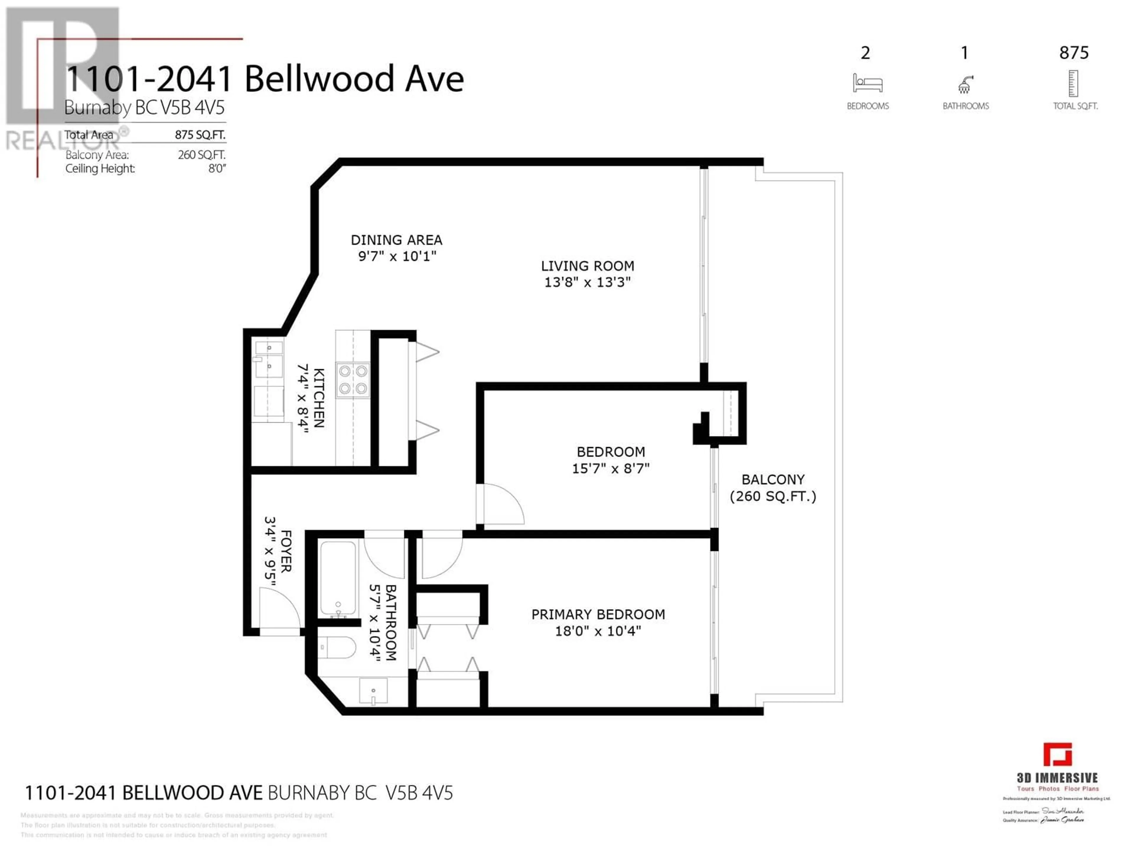 Floor plan for 1101 - 2041 BELLWOOD AVENUE, Burnaby British Columbia V5B4V5