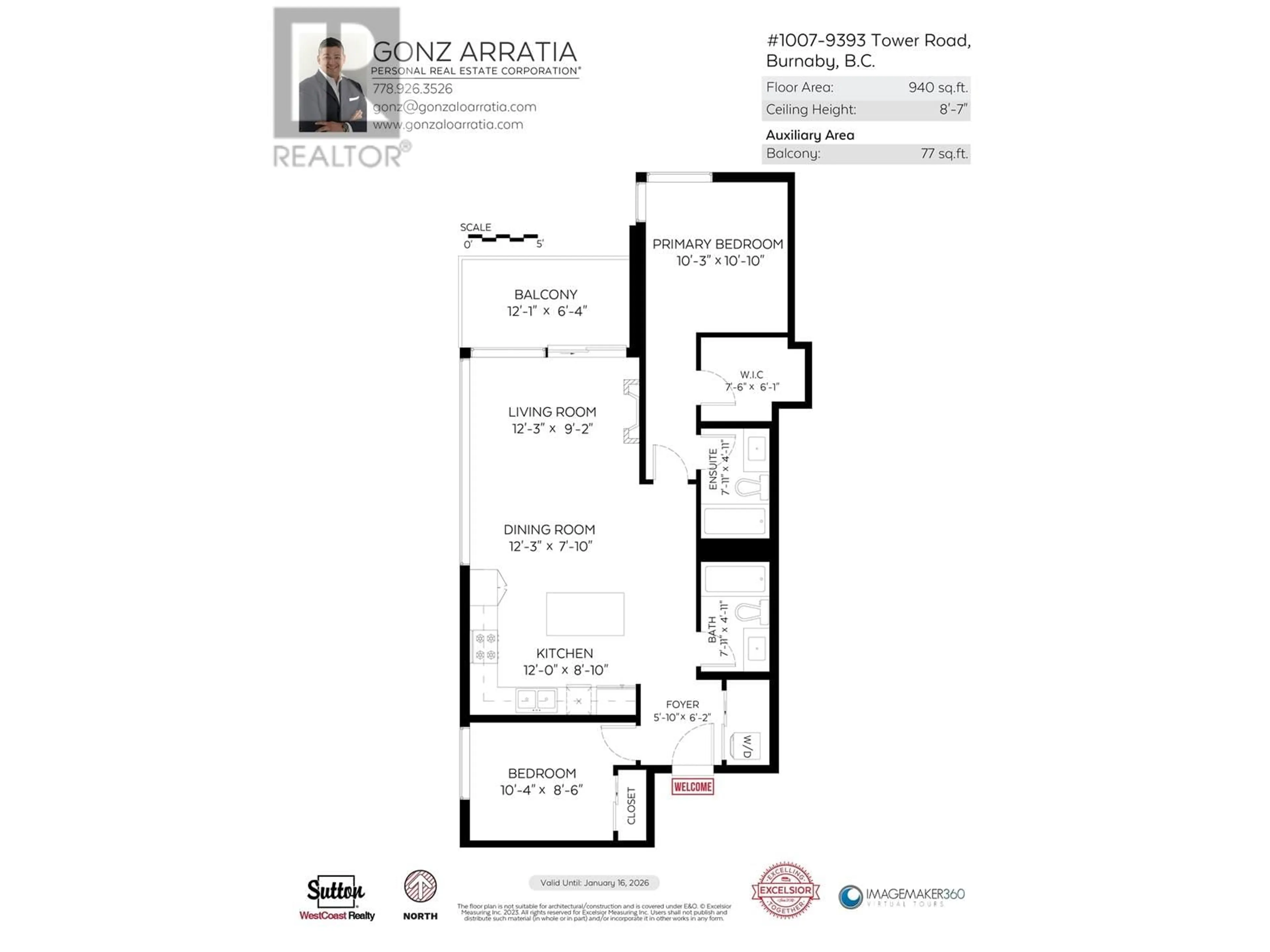 Floor plan for 1007 - 9393 TOWER ROAD, Burnaby British Columbia V5E0E2