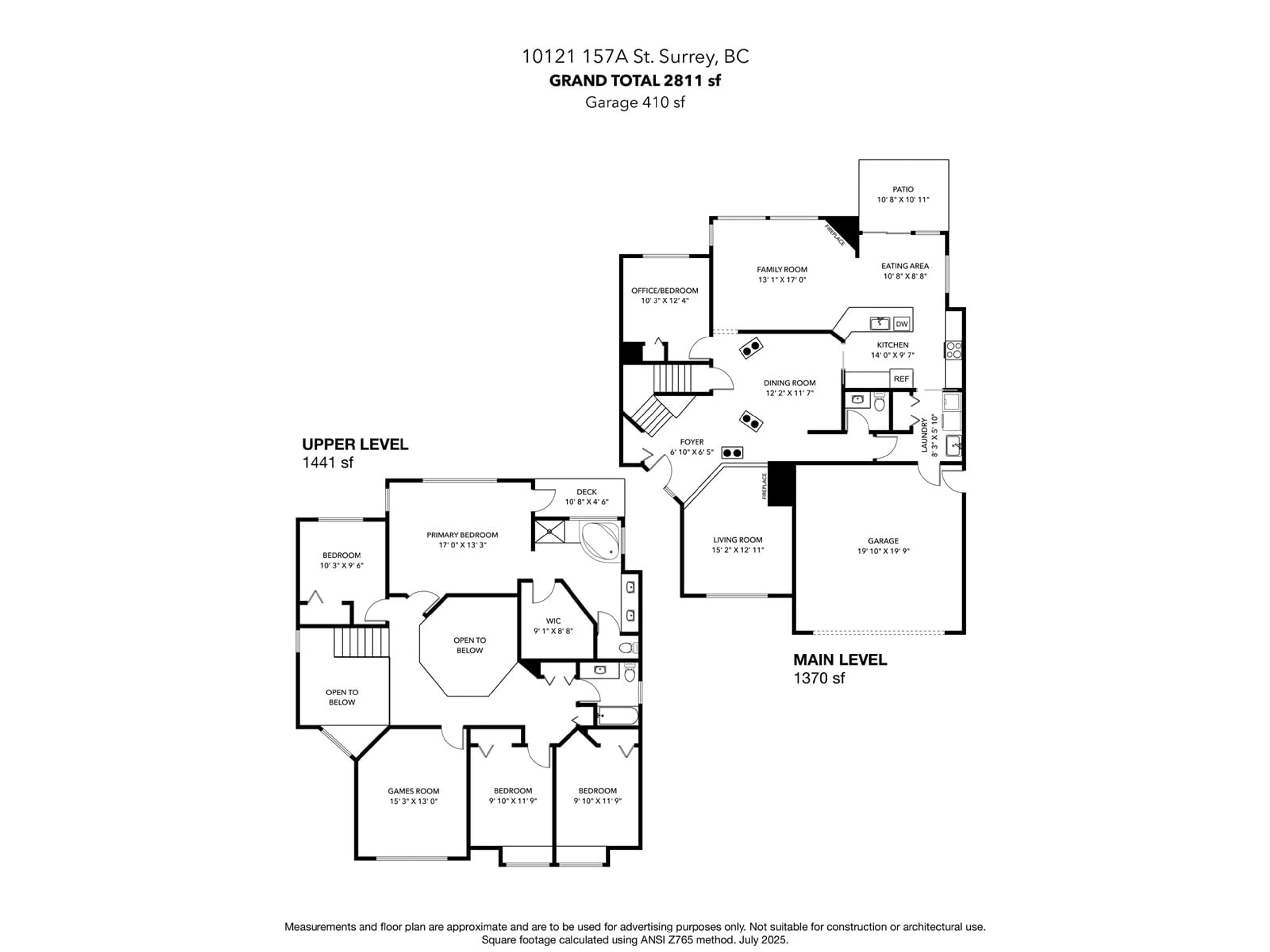 Floor plan for 10121 157A, Surrey British Columbia V4N4S3