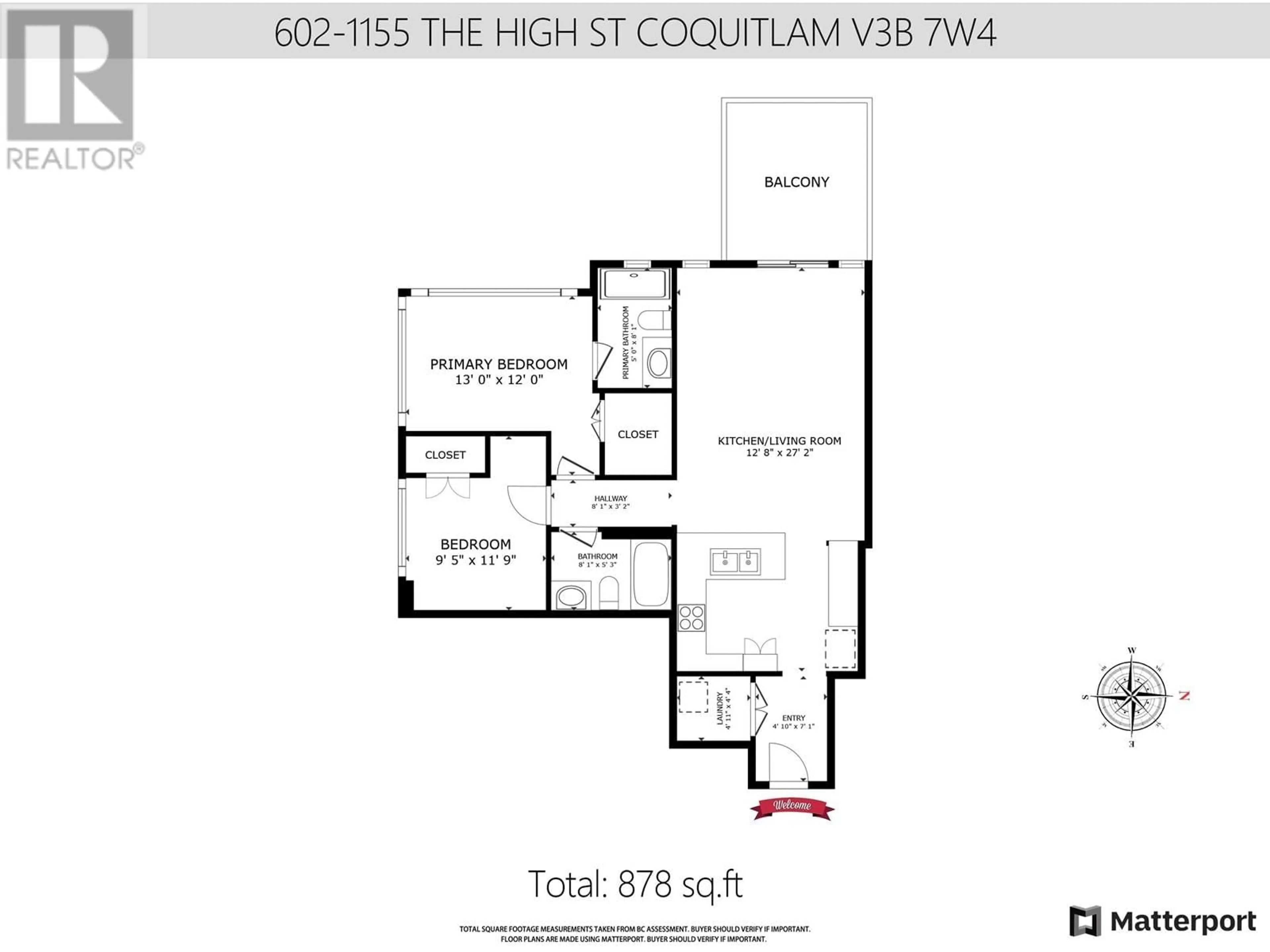 Floor plan for 602 - 1155 THE HIGH STREET, Coquitlam British Columbia V3B7W4
