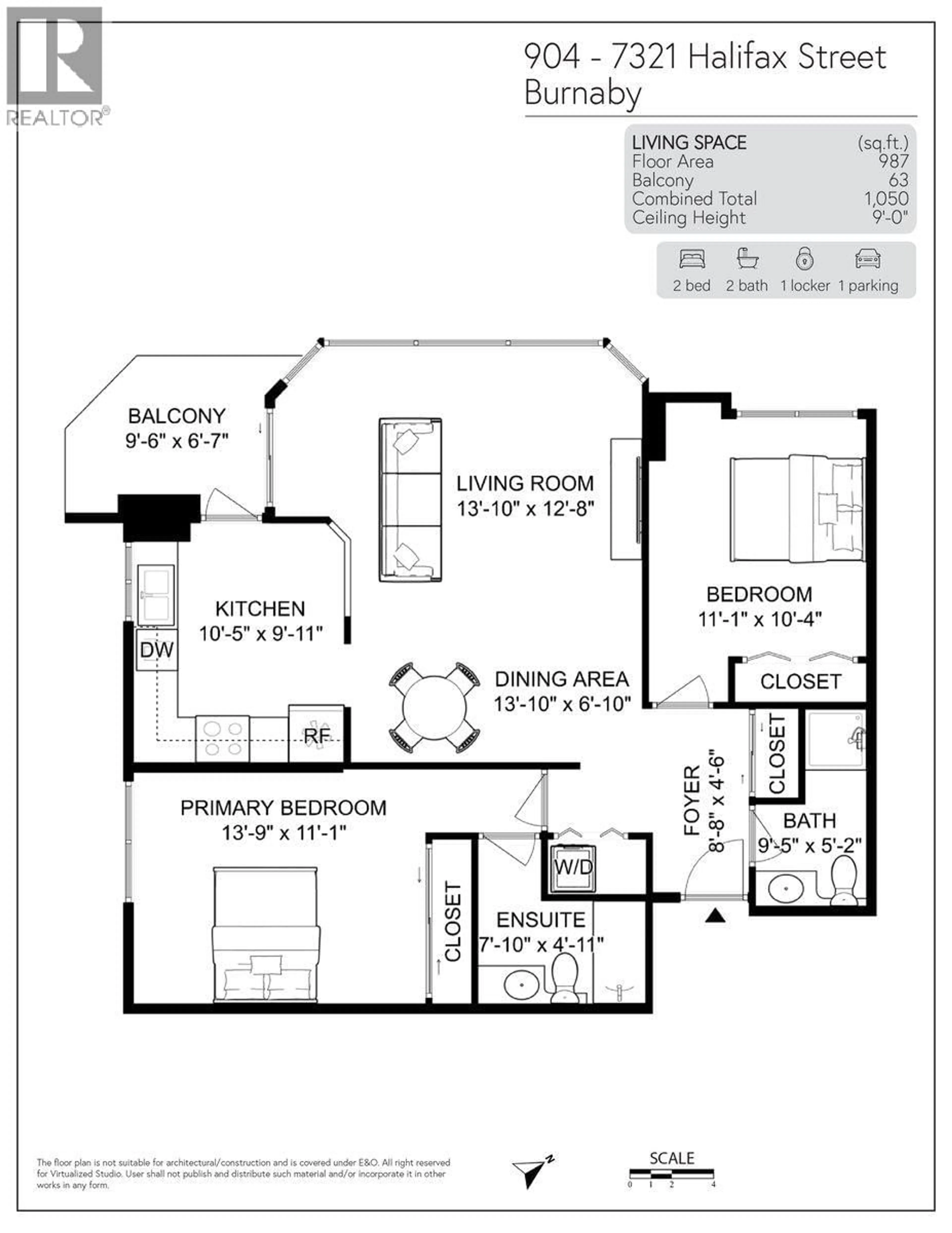 Floor plan for 904 - 7321 HALIFAX STREET, Burnaby British Columbia V5A4R5
