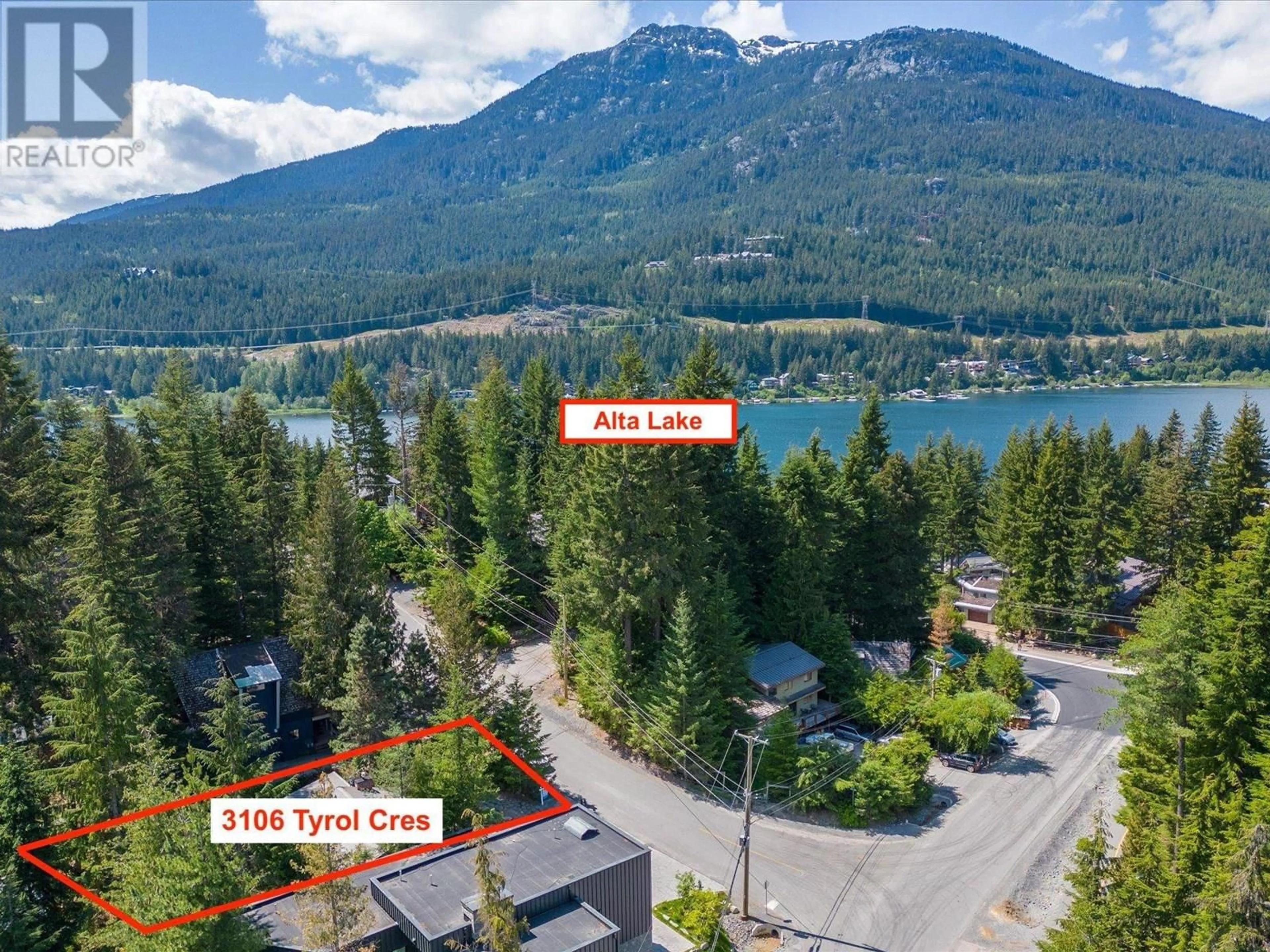 A pic from outside/outdoor area/front of a property/back of a property/a pic from drone, water/lake/river/ocean view for 3106 TYROL CRESCENT, Whistler British Columbia V8E0B8