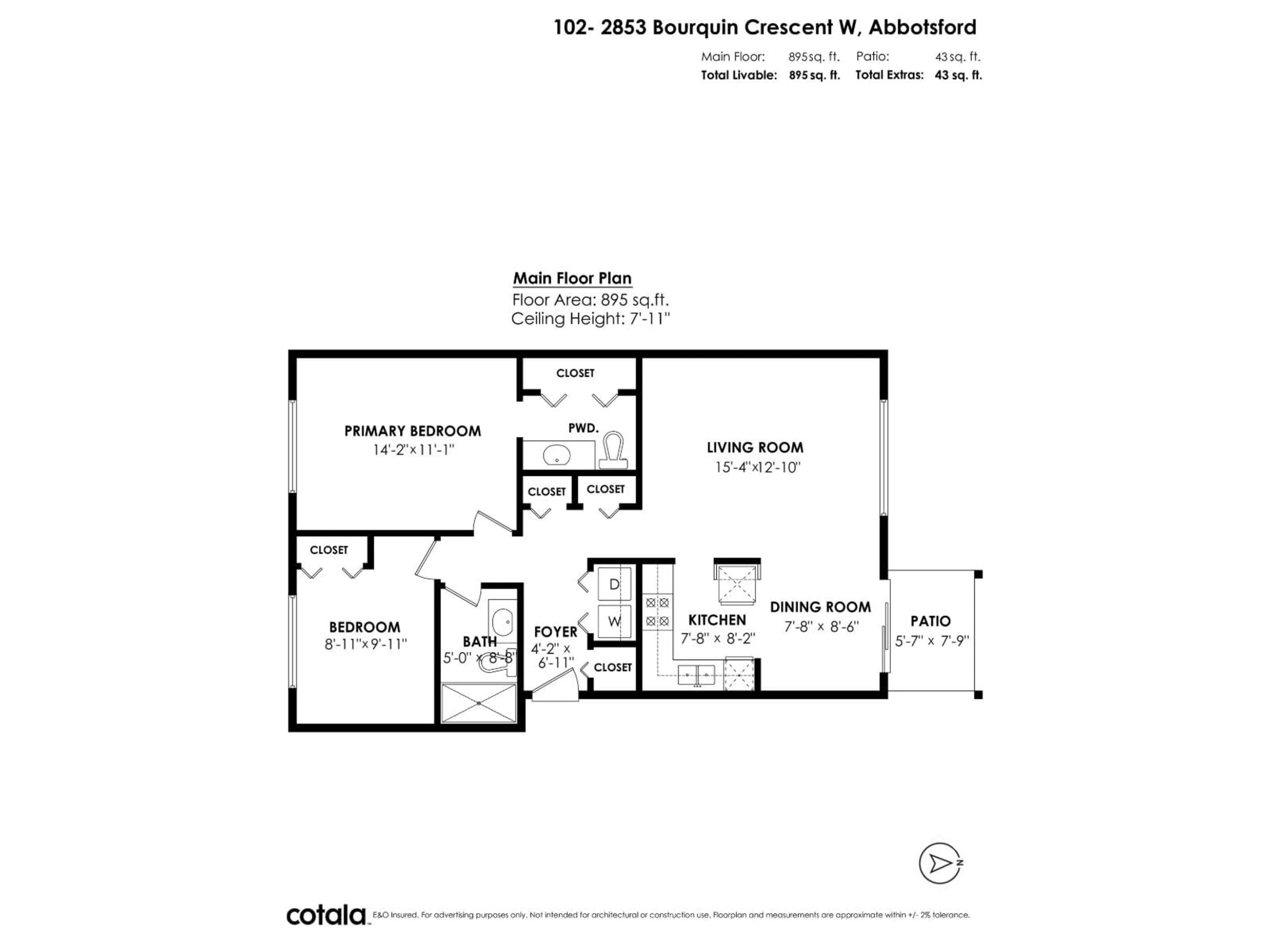 Floor plan for 102 - 2853 BOURQUIN, Abbotsford British Columbia V2S6H6