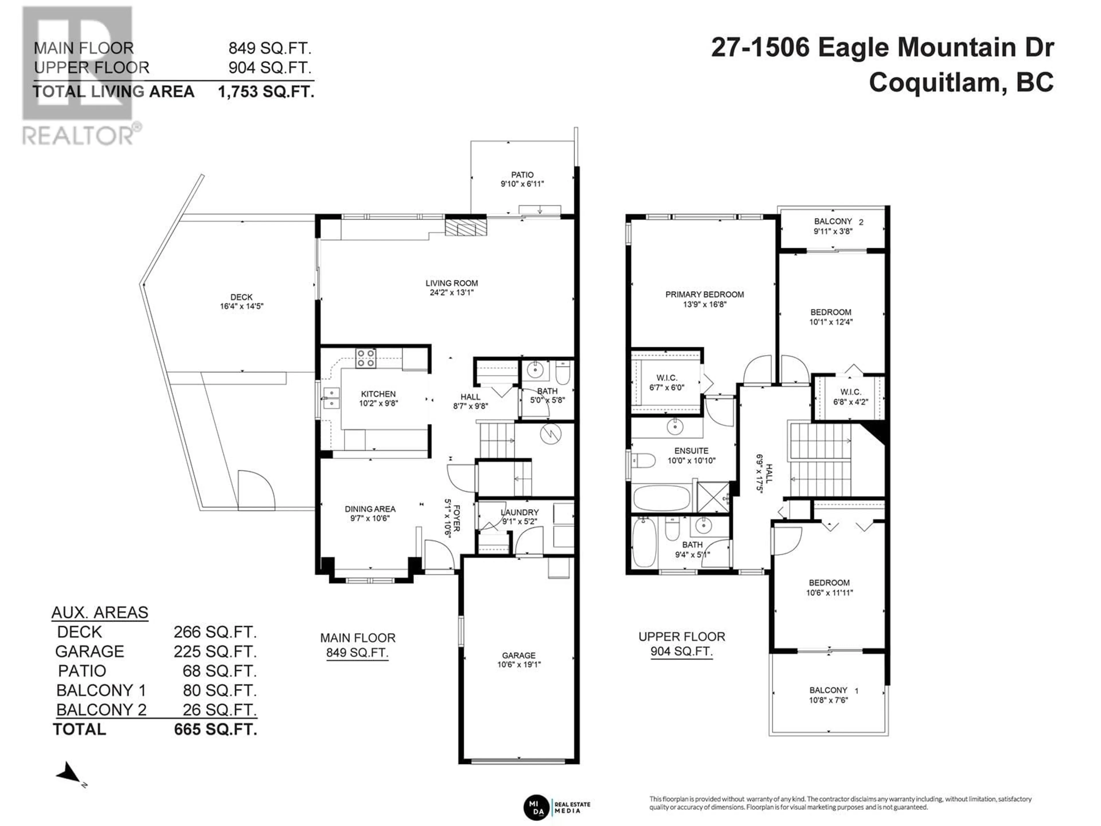 Floor plan for 27 - 1506 EAGLE MOUNTAIN DRIVE, Coquitlam British Columbia V3E3J4