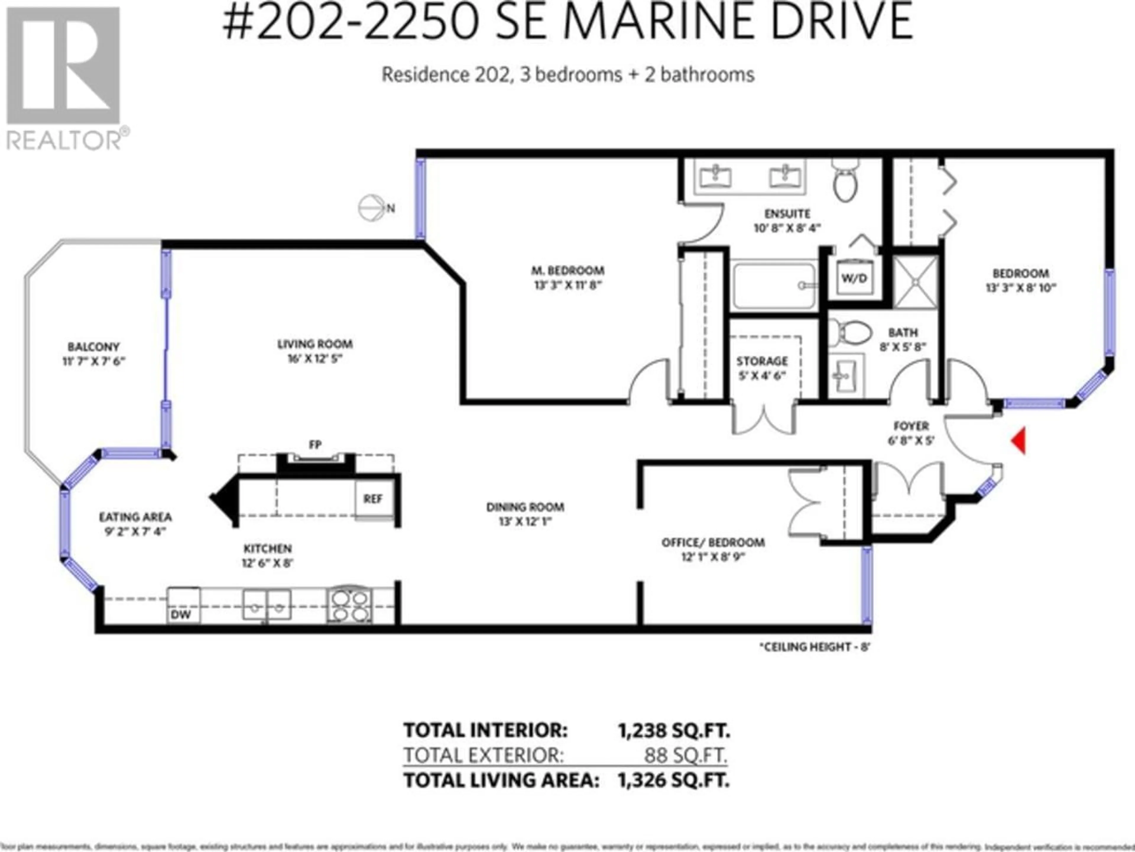 Floor plan for 202 - 2250 MARINE DRIVE, Vancouver British Columbia V5P2S2