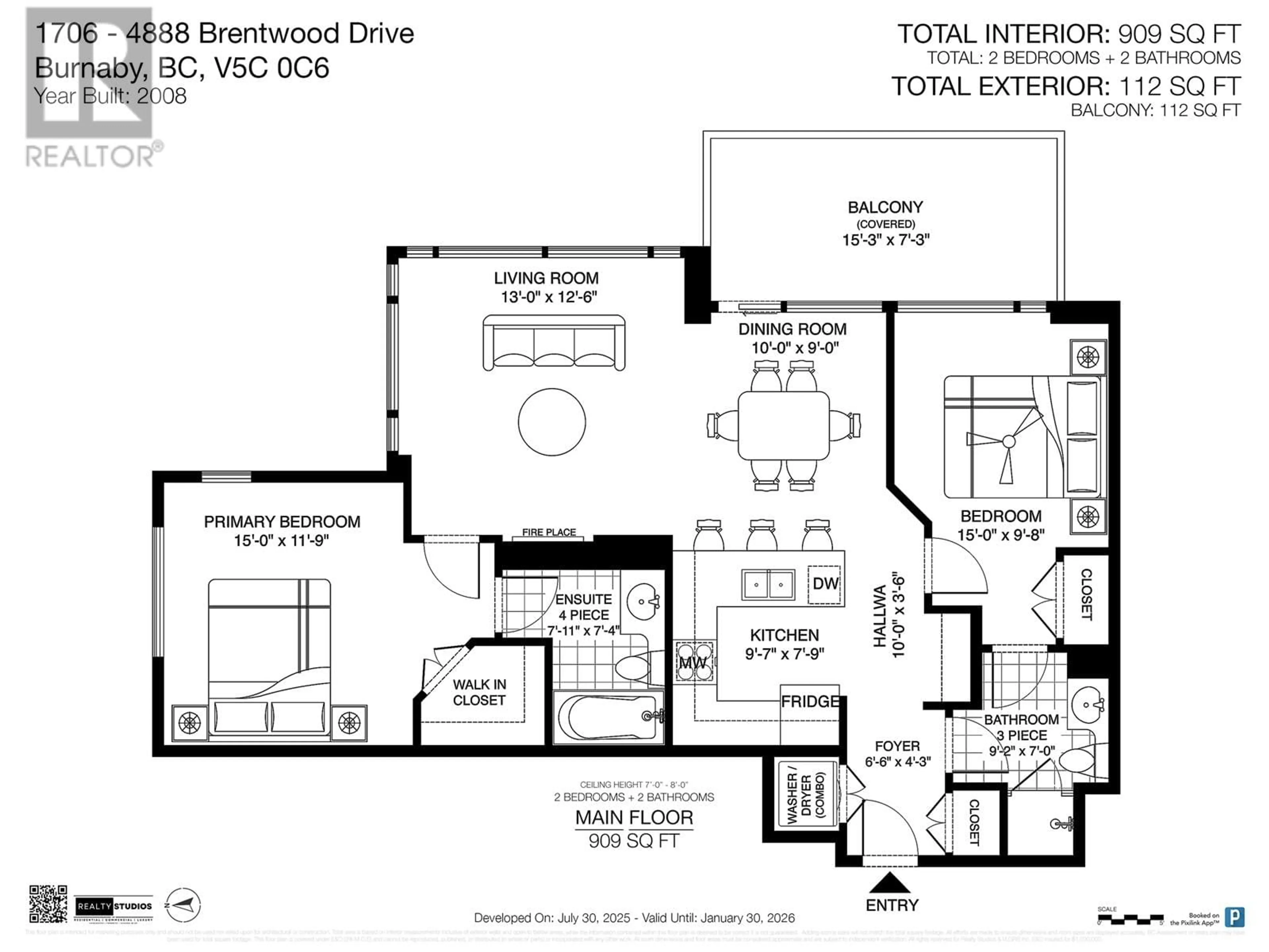 Floor plan for 1706 - 4888 BRENTWOOD DRIVE, Burnaby British Columbia V5C0C6