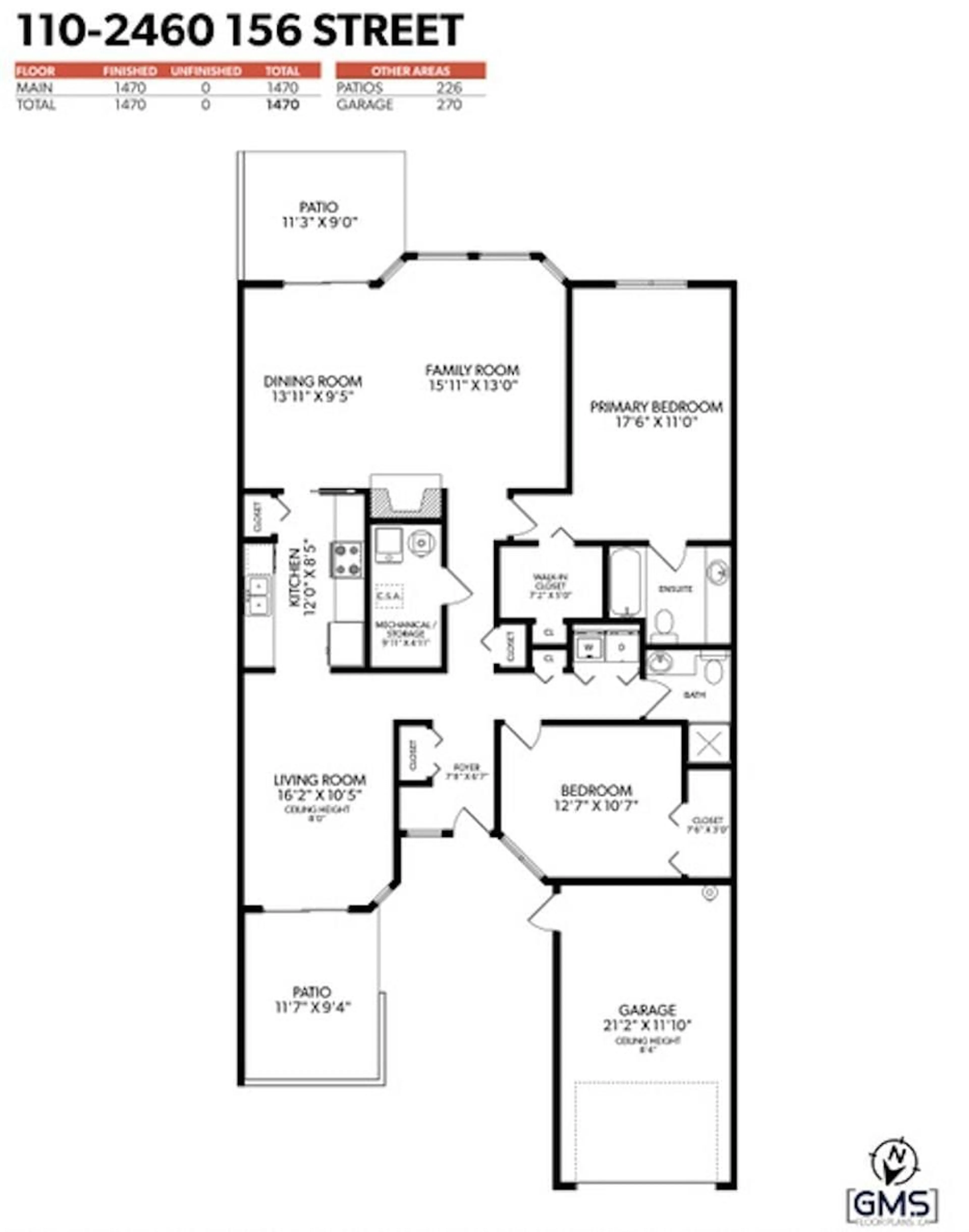 Floor plan for 110 - 2460 156, Surrey British Columbia V4P1C8