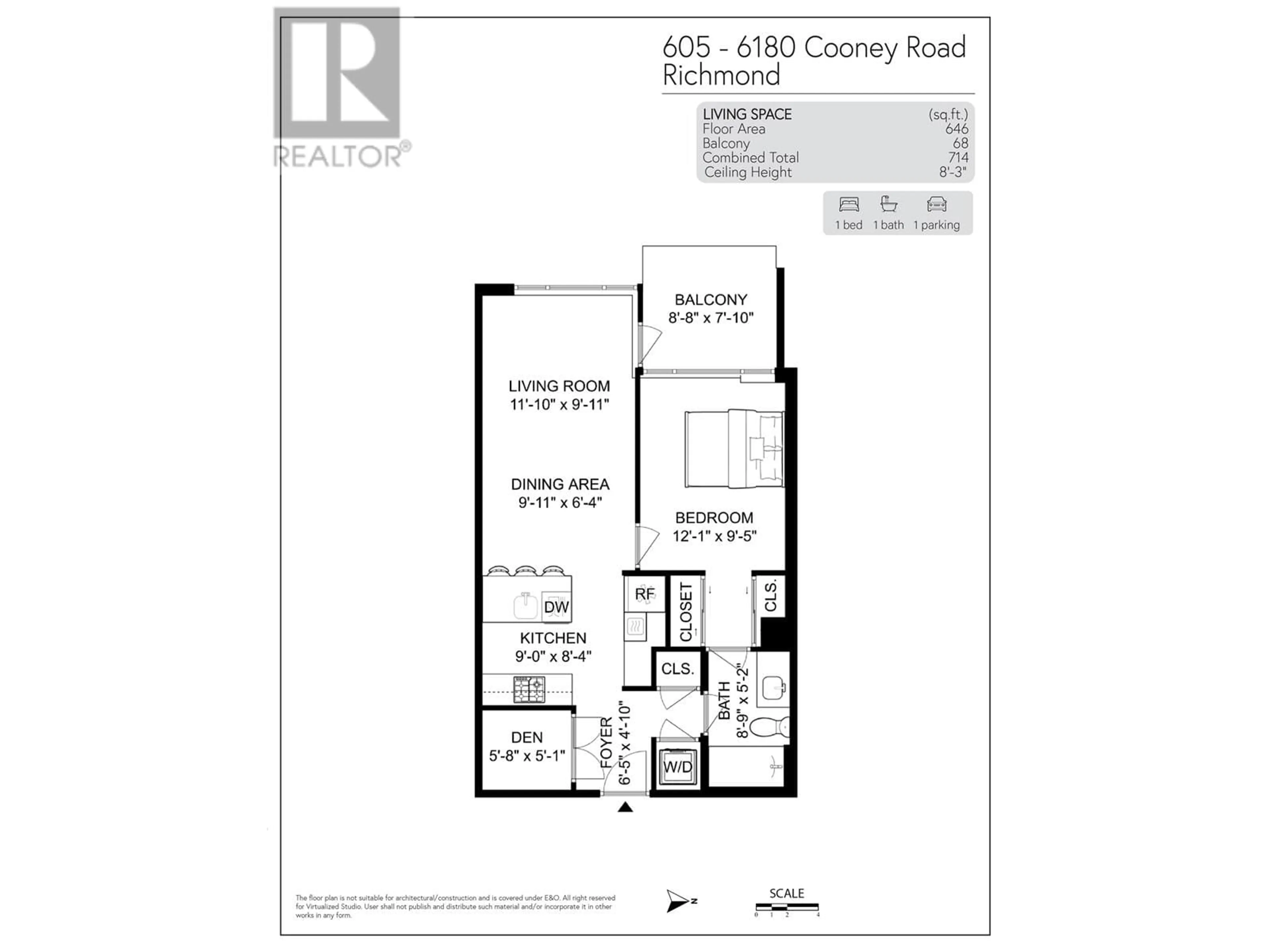 Floor plan for 605 - 6180 COONEY ROAD, Richmond British Columbia V6Y0H2