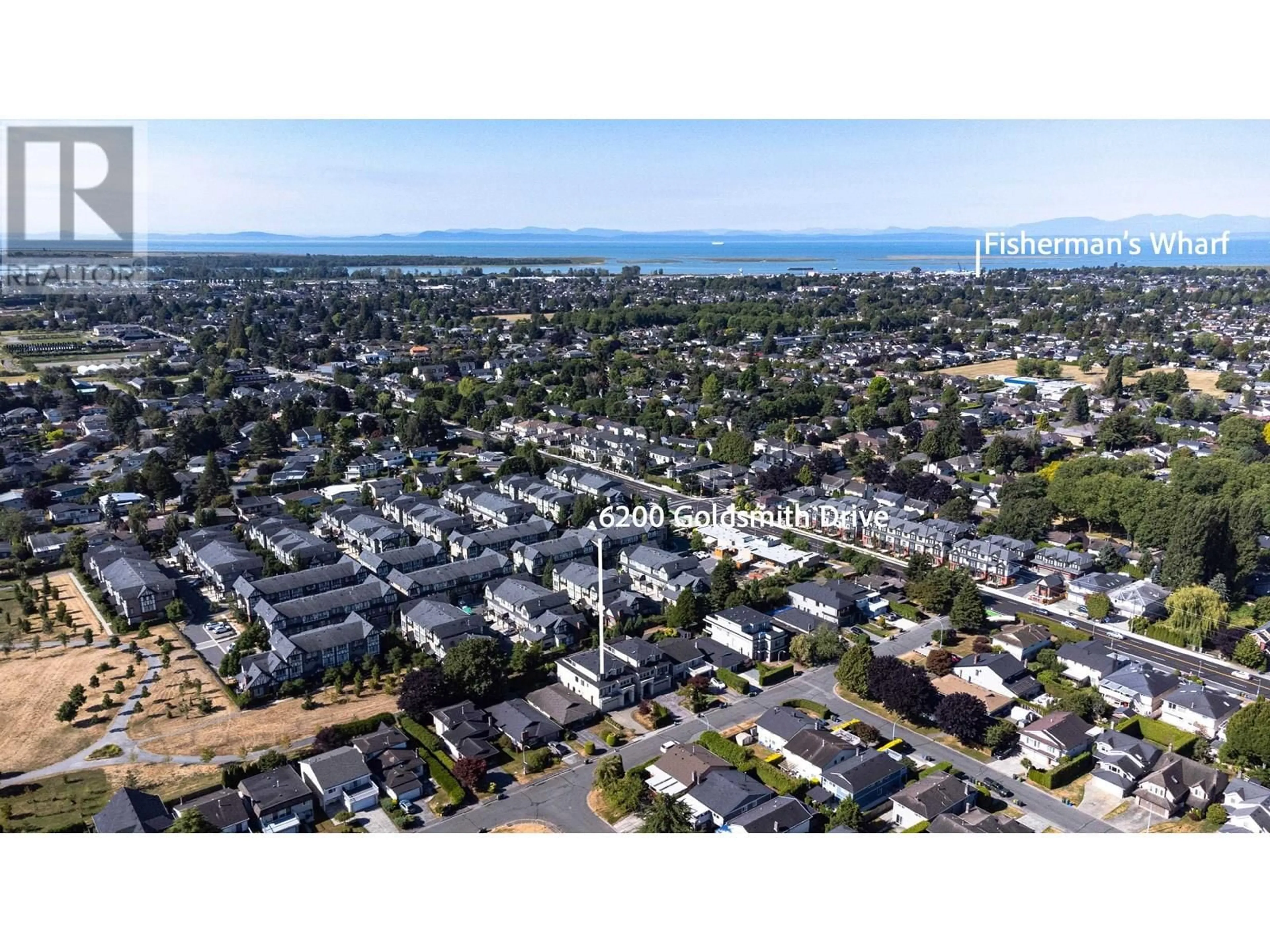 A pic from outside/outdoor area/front of a property/back of a property/a pic from drone, street for 6200 GOLDSMITH DRIVE, Richmond British Columbia V7E4G5