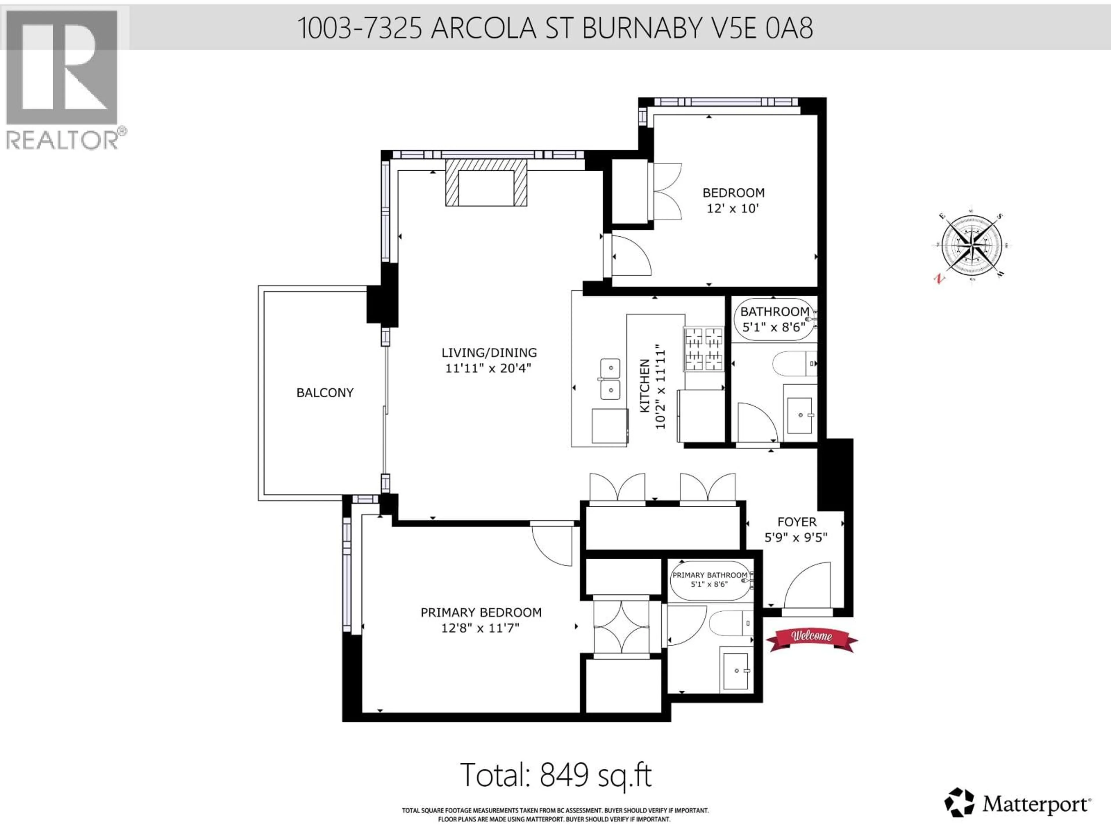 Floor plan for 1003 - 7325 ARCOLA STREET, Burnaby British Columbia V5E0A8