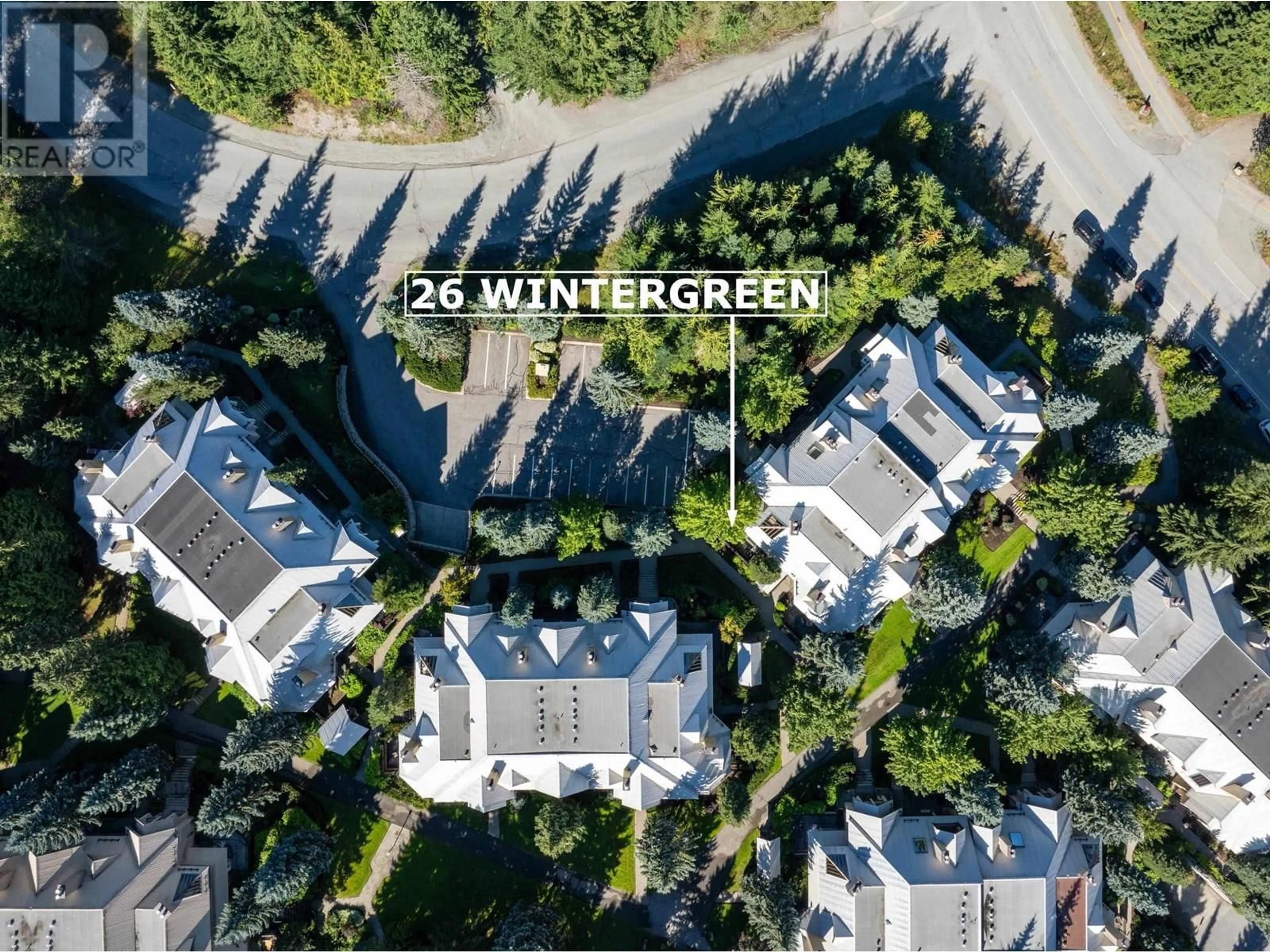 A pic from outside/outdoor area/front of a property/back of a property/a pic from drone, street for 26 - 4725 SPEARHEAD DRIVE, Whistler British Columbia V8E1E6