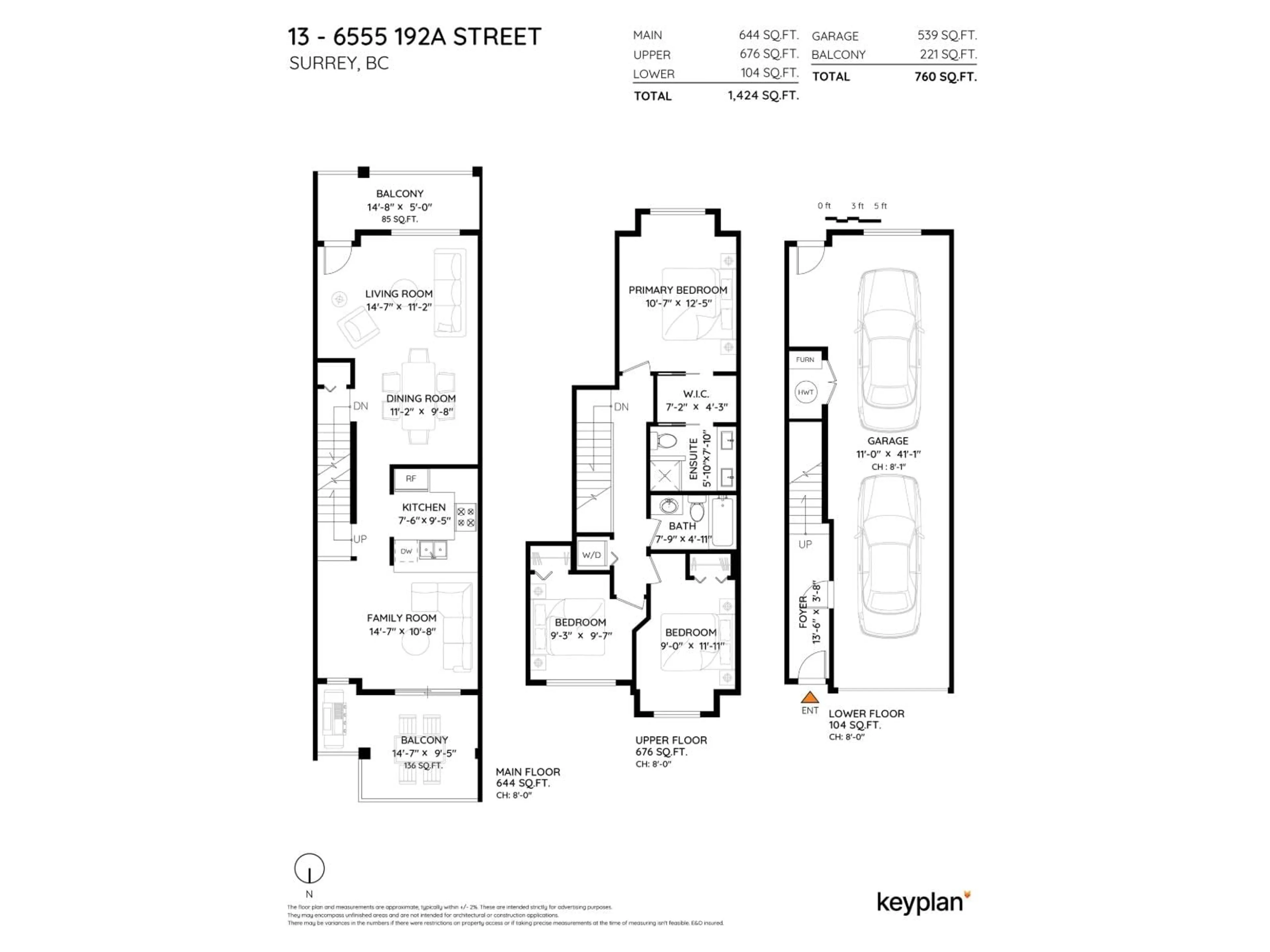 Floor plan for 13 - 6555 192A, Surrey British Columbia V4N0A2